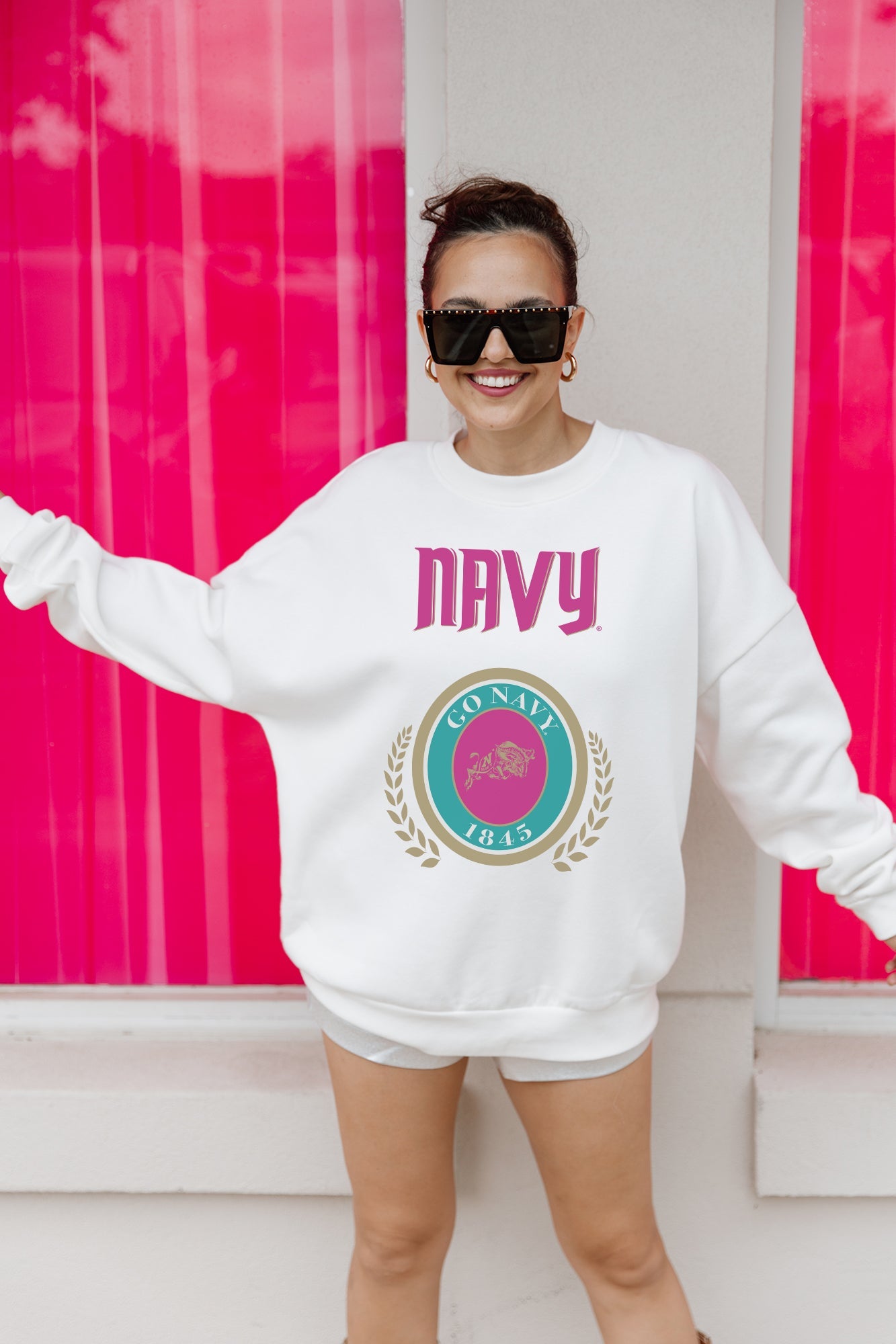 US NAVY MIDSHIPMEN GOAL GETTER PREMIUM FLEECE DROP SHOULDER CREWNECK PULLOVER