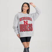 NEBRASKA CORNHUSKERS FIERCE FOCUS PREMIUM FLEECE DROP SHOULDER CREWNECK PULLOVER
