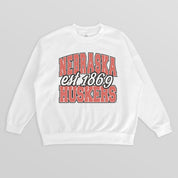 NEBRASKA CORNHUSKERS FADED FORMATION PREMIUM FLEECE DROP SHOULDER CREWNECK PULLOVER
