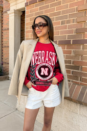NEBRASKA CORNHUSKERS CLASSIC ARCHIVES PREMIUM DROP SHOULDER FLEECE CREWNECK PULLOVER