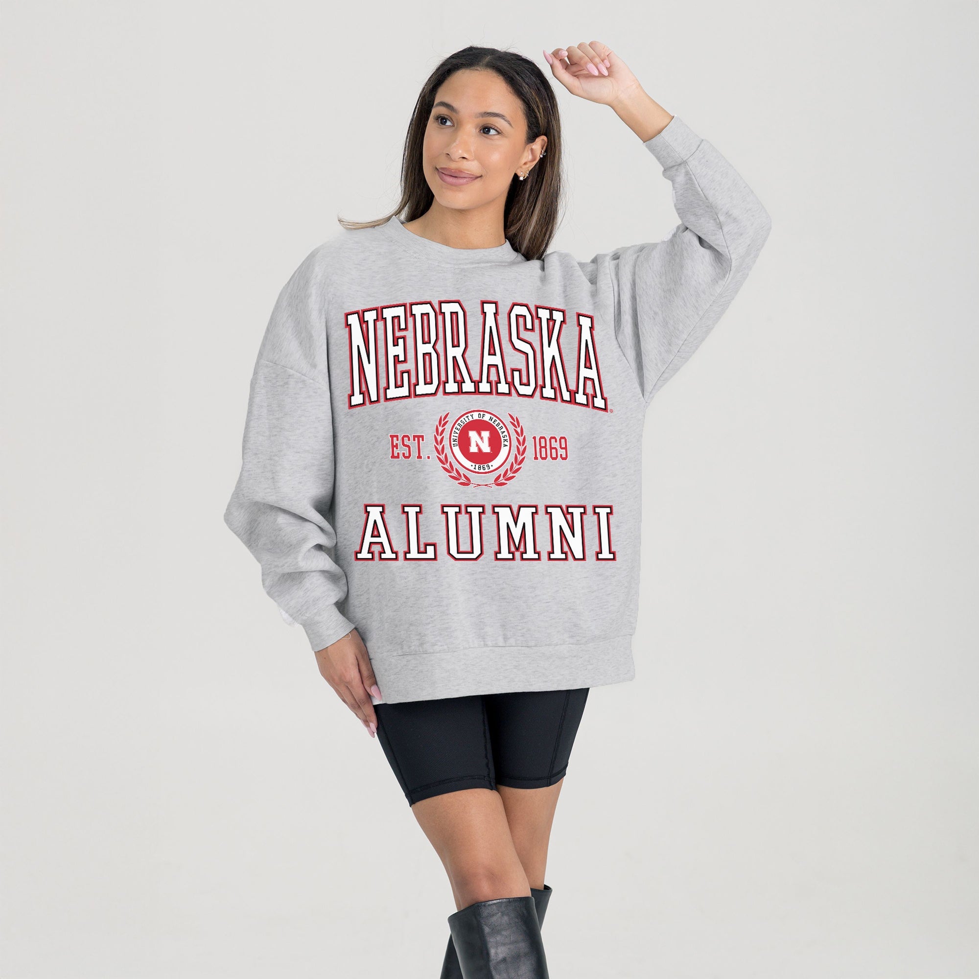 NEBRASKA CORNHUSKERS DEGREE UNLOCKED PREMIUM DROP SHOULDER FLEECE CREWNECK PULLOVER