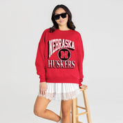 NEBRASKA CORNHUSKERS MAIN CHARACTER PREMIUM FLEECE DROP SHOULDER CREWNECK PULLOVER