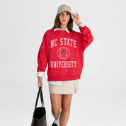 NORTH CAROLINA STATE WOLFPACK PRIME PLAY PREMIUM FLEECE DROP SHOULDER CREWNECK PULLOVER