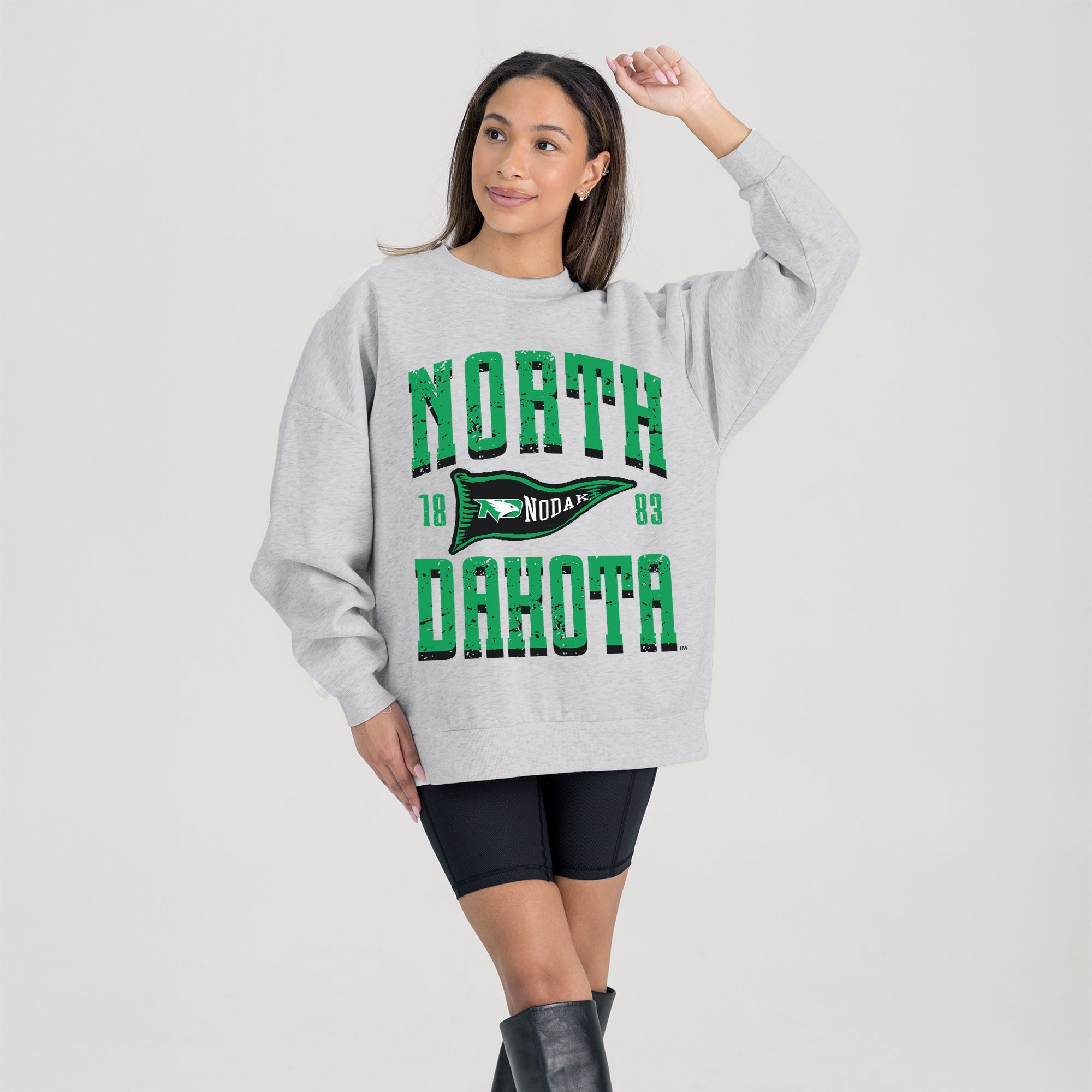 NORTH DAKOTA FIGHTING HAWKS PENNANT PRIDE PREMIUM FLEECE DROP SHOULDER CREWNECK PULLOVER