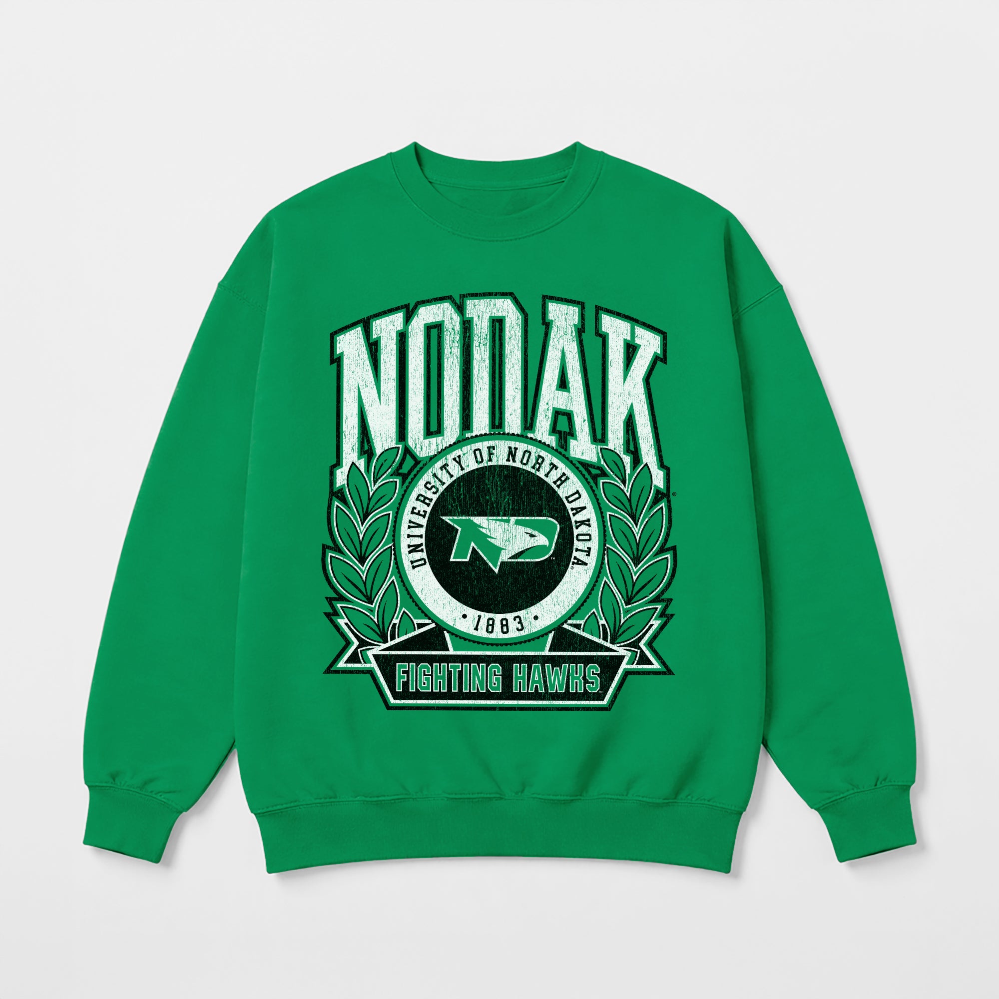 NORTH DAKOTA FIGHTING HAWKS CLASSIC ARCHIVES PREMIUM DROP SHOULDER FLEECE CREWNECK PULLOVER