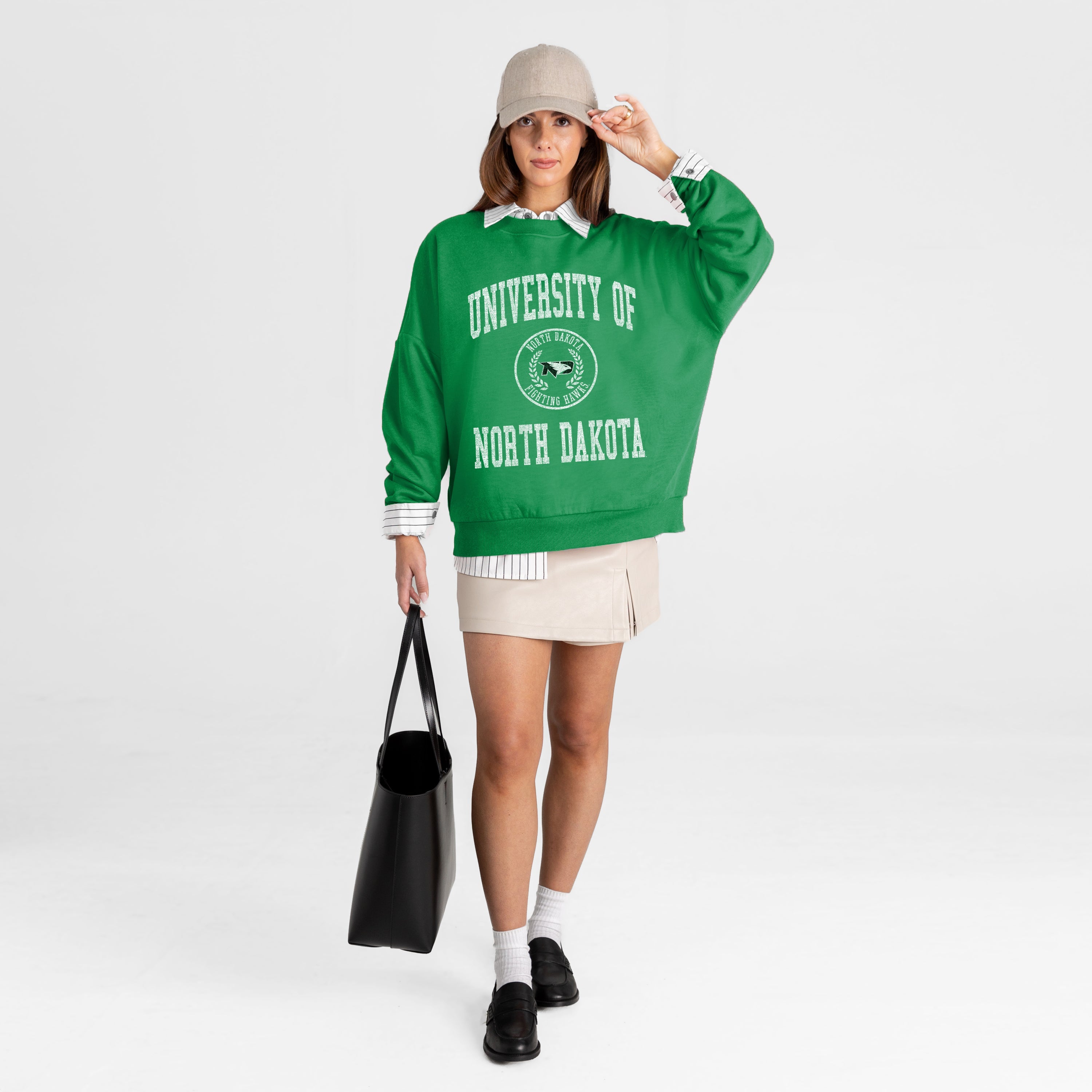 NORTH DAKOTA FIGHTING HAWKS PRIME PLAY PREMIUM FLEECE DROP SHOULDER CREWNECK PULLOVER