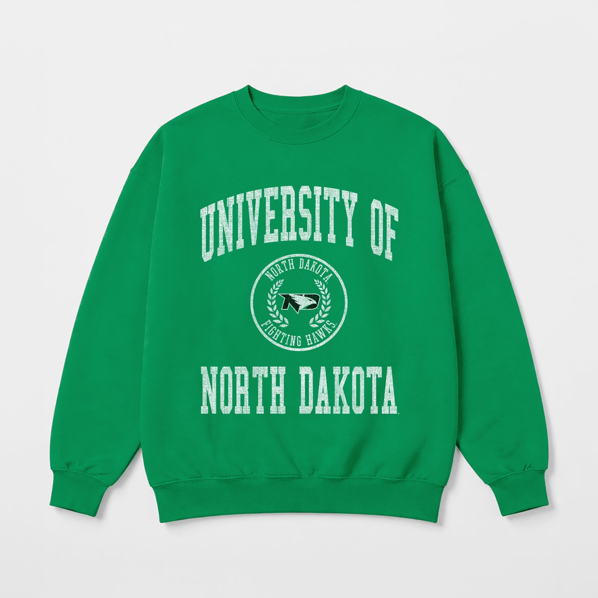 NORTH DAKOTA FIGHTING HAWKS PRIME PLAY PREMIUM FLEECE DROP SHOULDER CREWNECK PULLOVER
