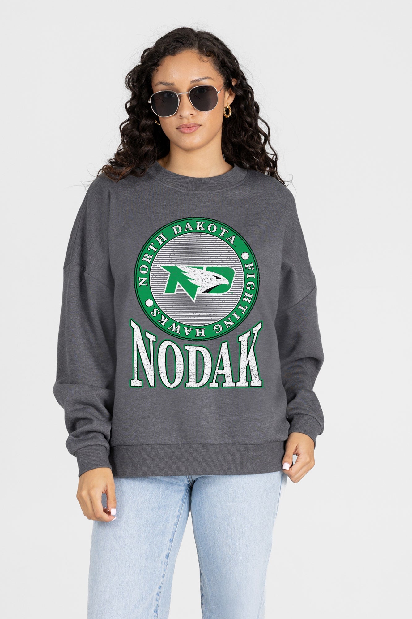 NORTH DAKOTA FIGHTING HAWKS SATURDAY SEAL PREMIUM FLEECE DROP SHOULDER CREWNECK PULLOVER