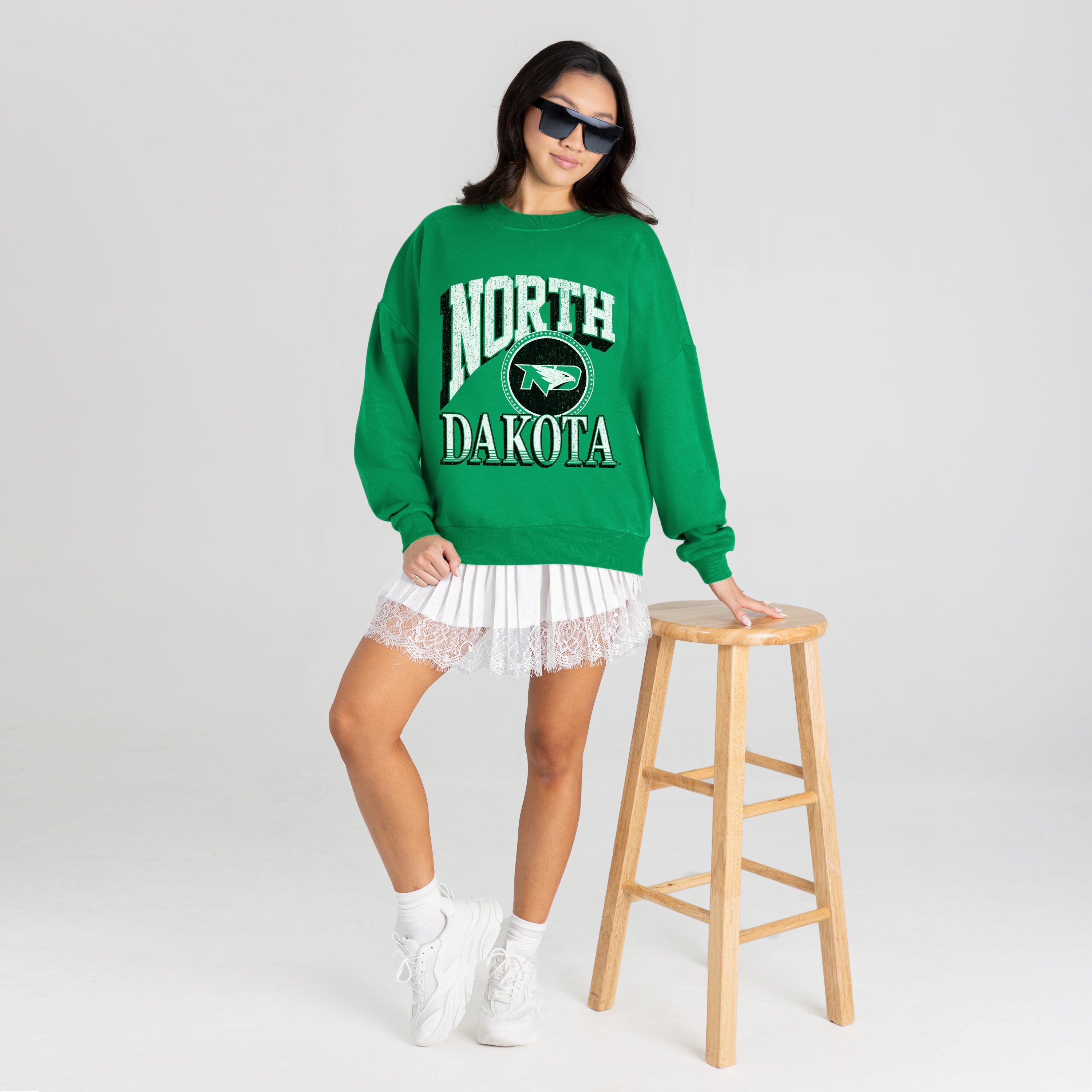 NORTH DAKOTA FIGHTING HAWKS MAIN CHARACTER PREMIUM FLEECE DROP SHOULDER CREWNECK PULLOVER