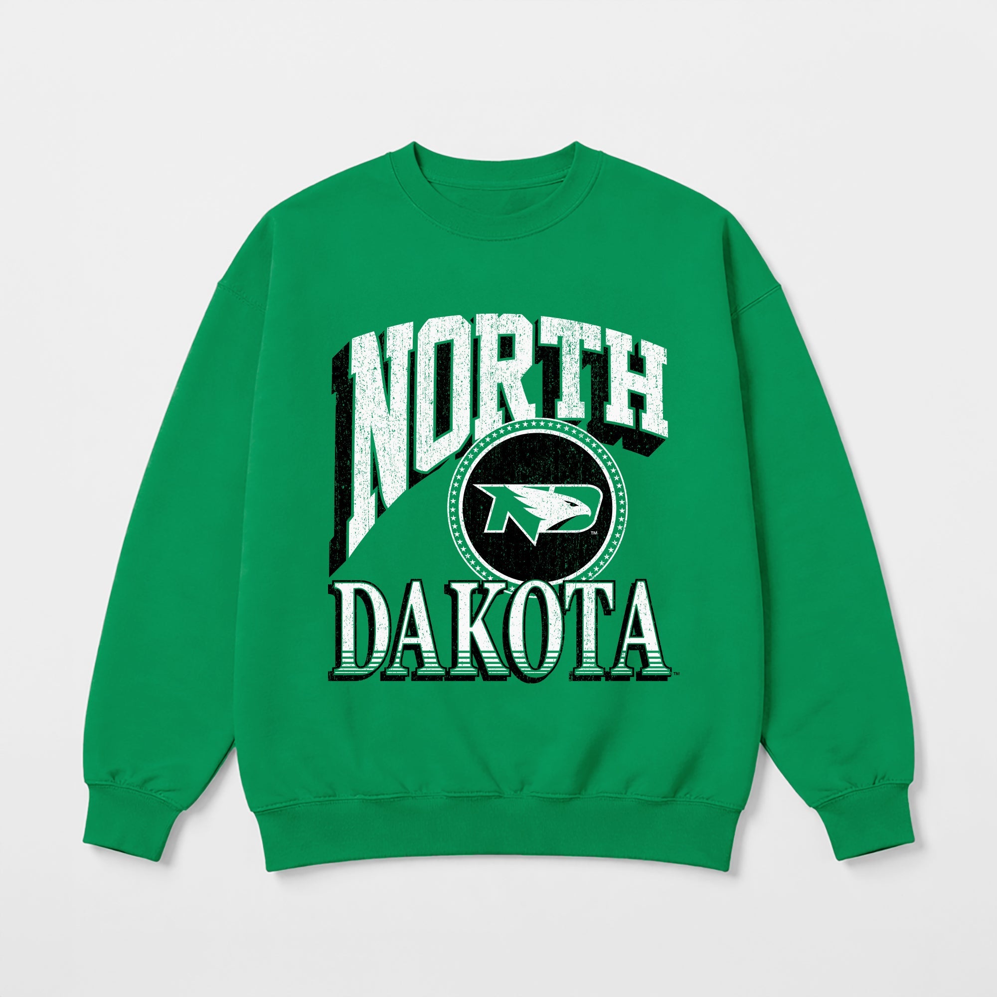 NORTH DAKOTA FIGHTING HAWKS MAIN CHARACTER PREMIUM FLEECE DROP SHOULDER CREWNECK PULLOVER