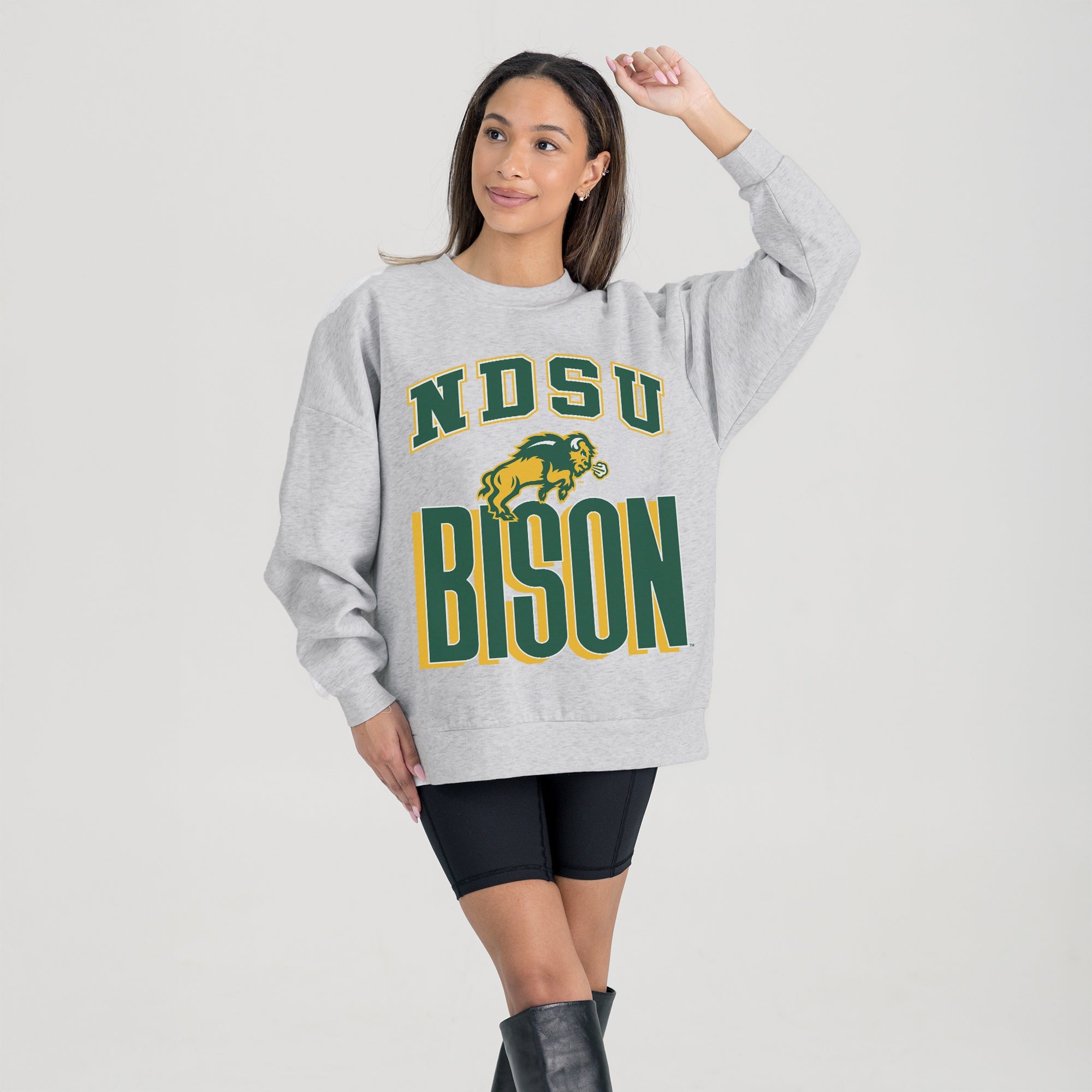NORTH DAKOTA STATE BISON FIERCE FOCUS PREMIUM FLEECE DROP SHOULDER CREWNECK PULLOVER