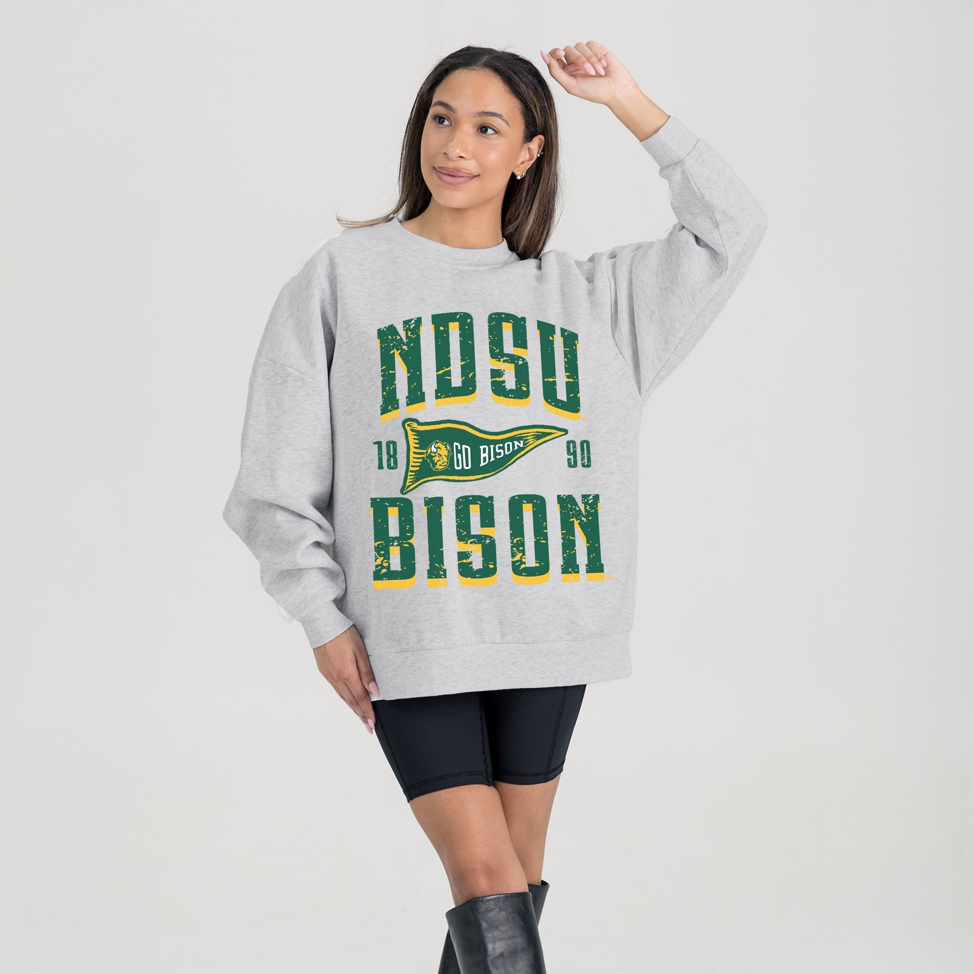 NORTH DAKOTA STATE BISON PENNANT PRIDE PREMIUM FLEECE DROP SHOULDER CREWNECK PULLOVER