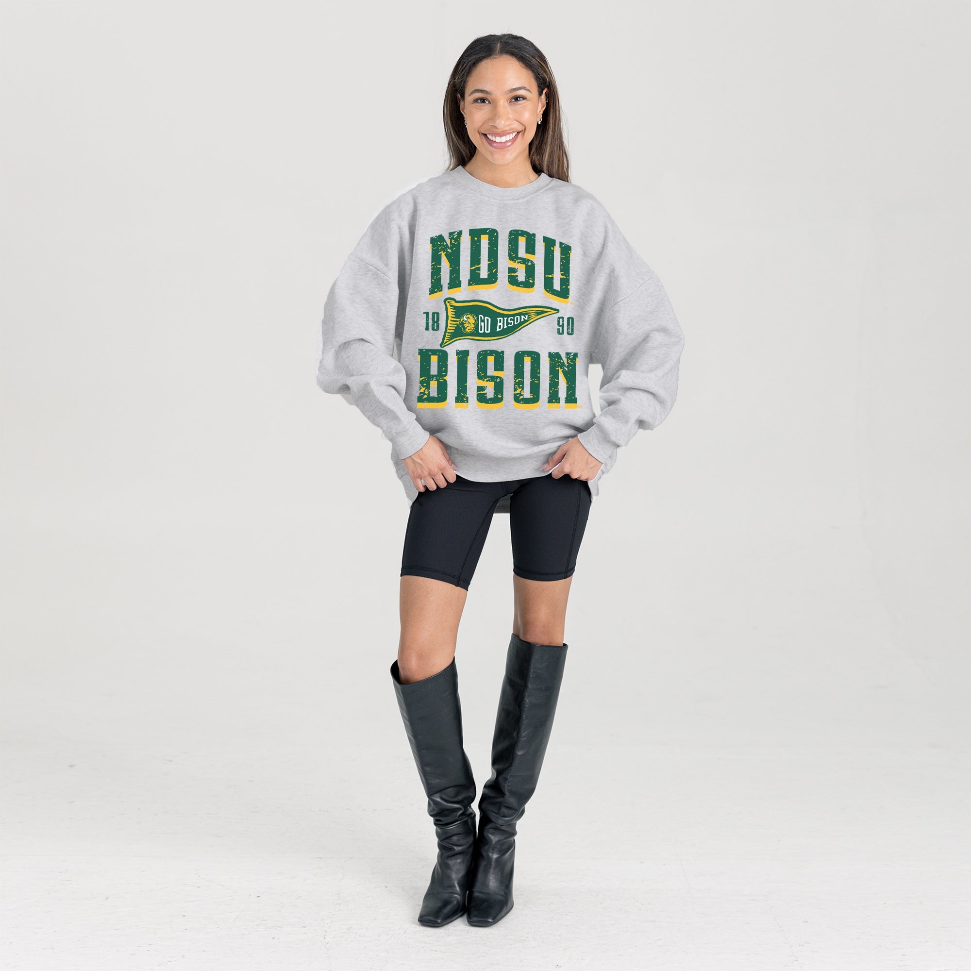 NORTH DAKOTA STATE BISON PENNANT PRIDE PREMIUM FLEECE DROP SHOULDER CREWNECK PULLOVER