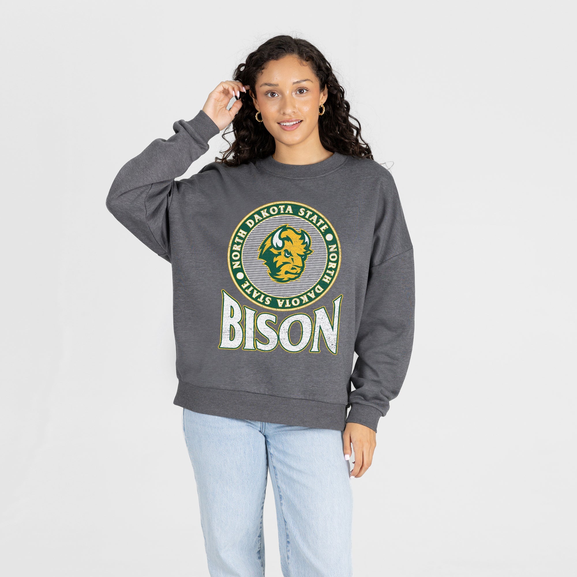 NORTH DAKOTA STATE BISON SATURDAY SEAL PREMIUM FLEECE DROP SHOULDER CREWNECK PULLOVER