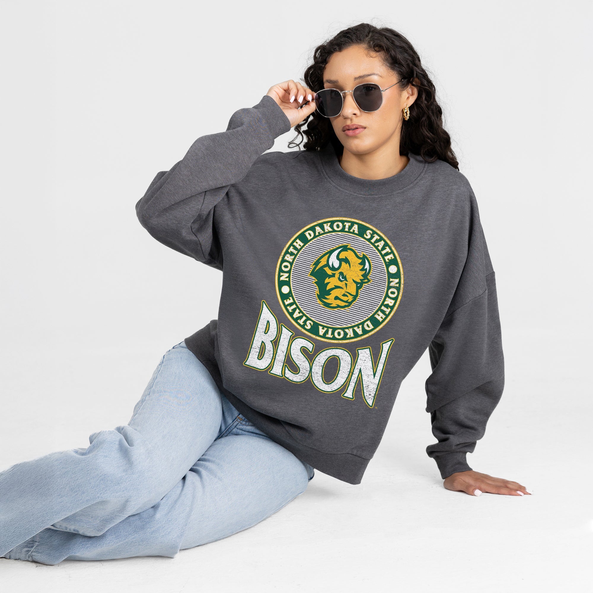NORTH DAKOTA STATE BISON SATURDAY SEAL PREMIUM FLEECE DROP SHOULDER CREWNECK PULLOVER