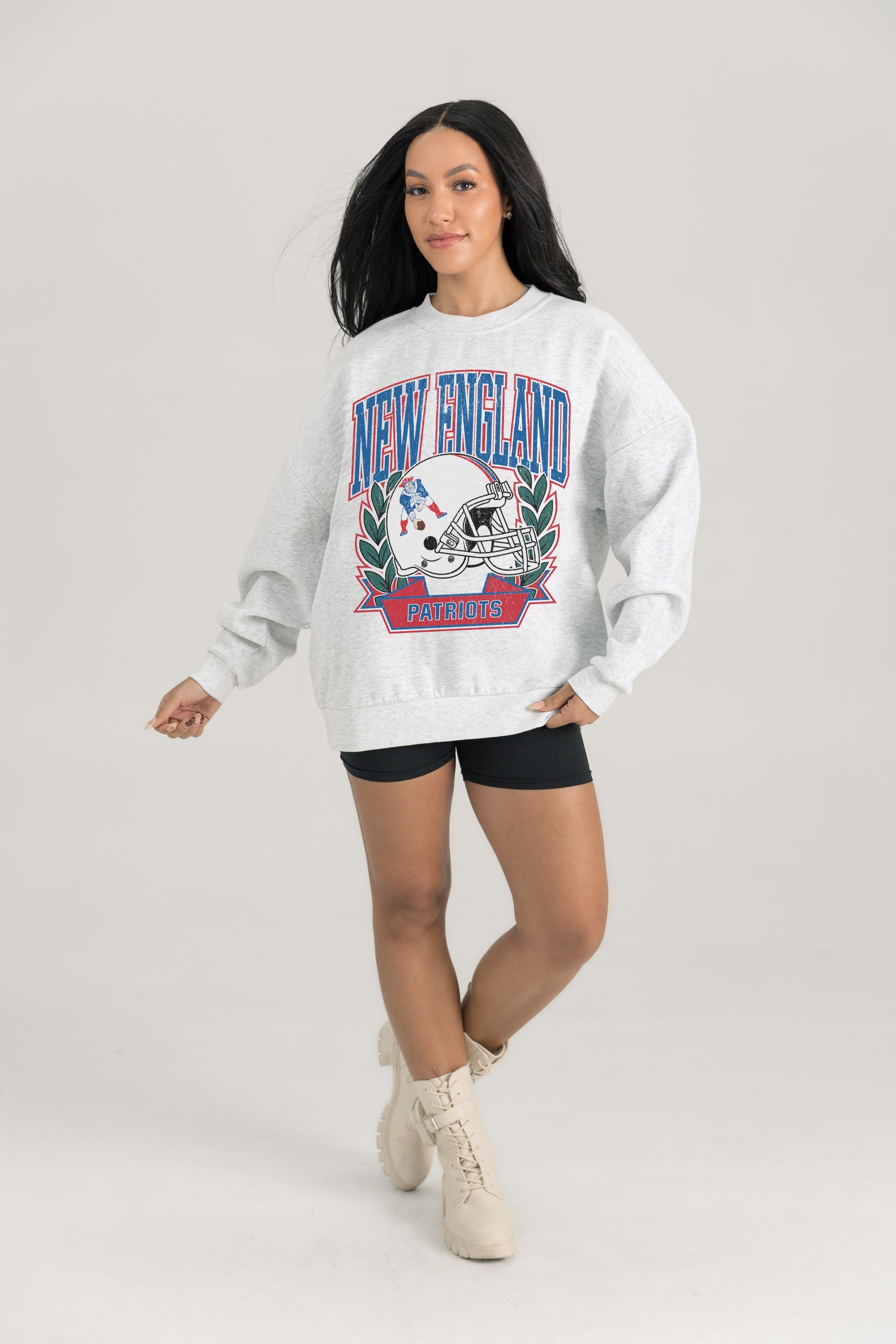 NEW ENGLAND PATRIOTS HERITAGE PREMIUM FLEECE DROP SHOULDER CREWNECK PULLOVER