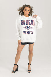 NEW ENGLAND PATRIOTS TIMELESS TRIUMPH PREMIUM FLEECE DROP SHOULDER CREWNECK PULLOVER