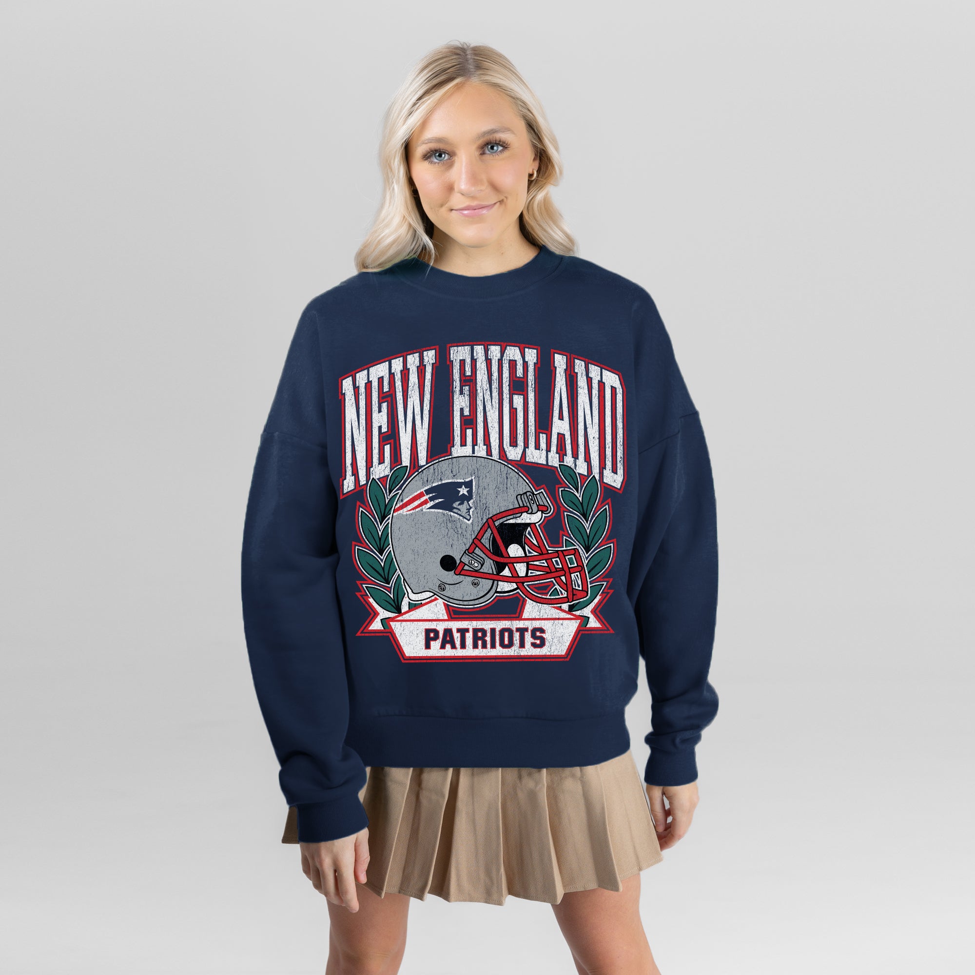 NEW ENGLAND PATRIOTS CLASSIC ARCHIVES PREMIUM FLEECE DROP SHOULDER CREWNECK PULLOVER