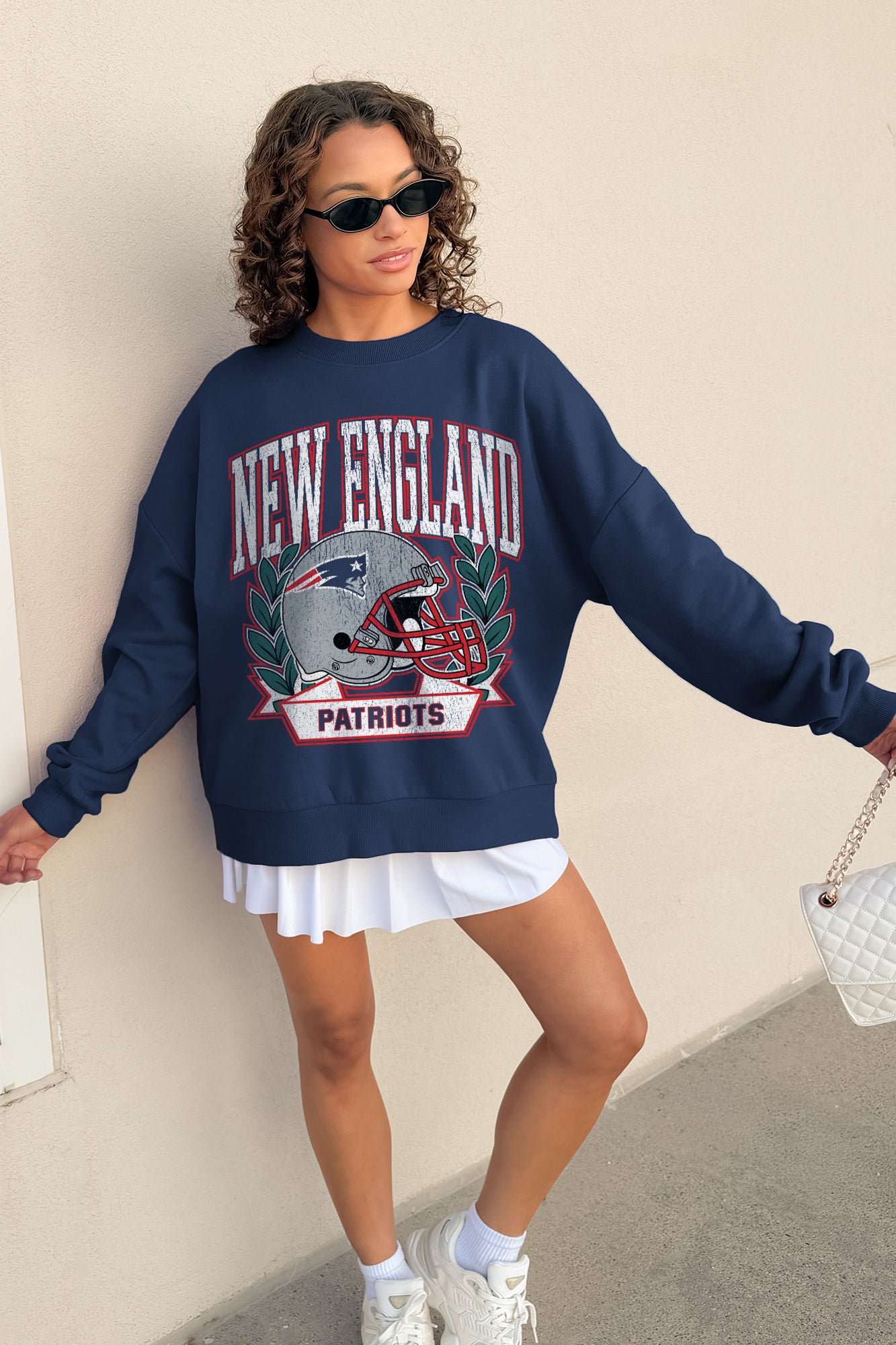 NEW ENGLAND PATRIOTS CLASSIC ARCHIVES PREMIUM FLEECE DROP SHOULDER CREWNECK PULLOVER