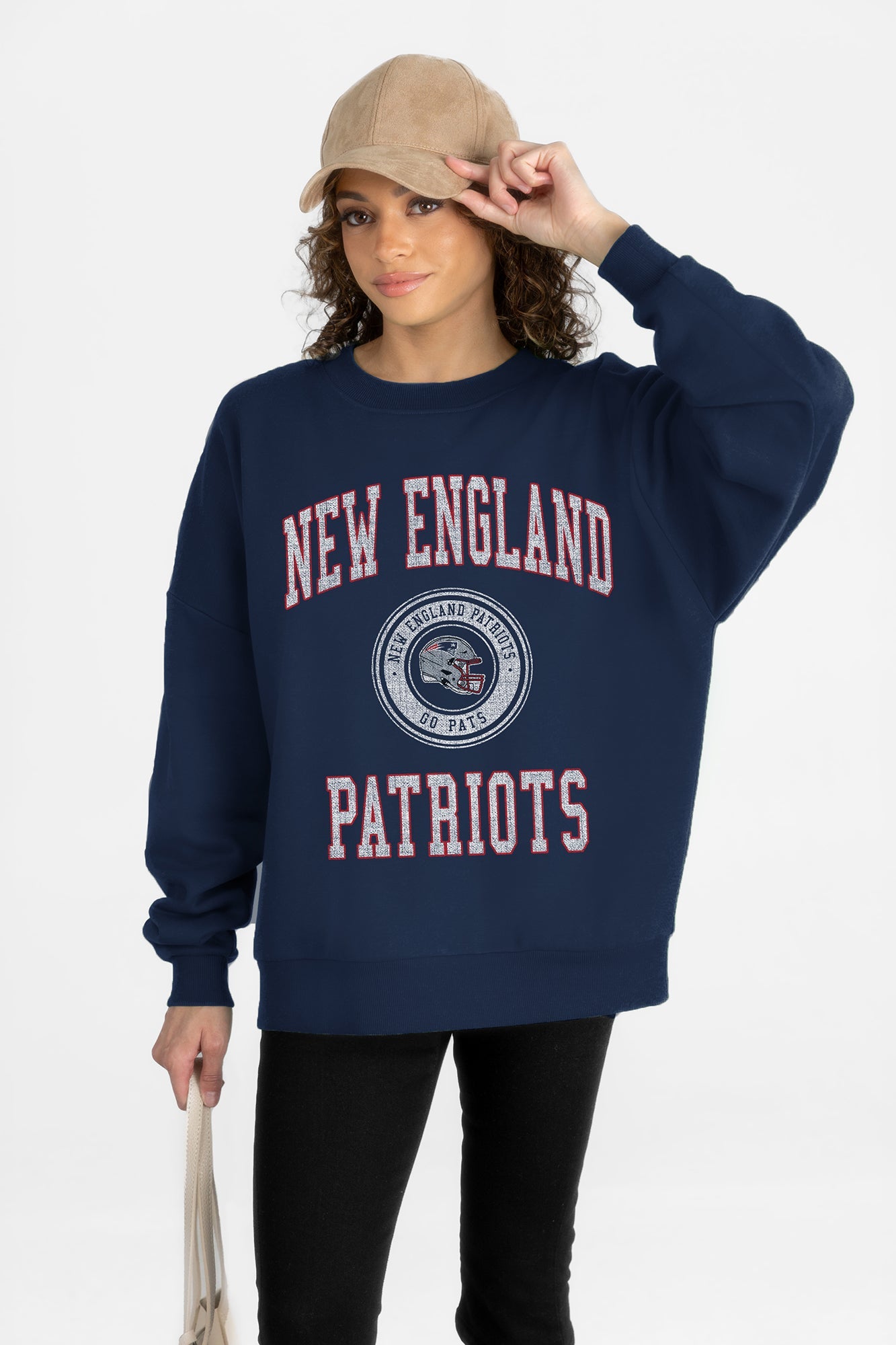 NEW ENGLAND PATRIOTS PRIME PLAY PREMIUM FLEECE DROP SHOULDER CREWNECK PULLOVER