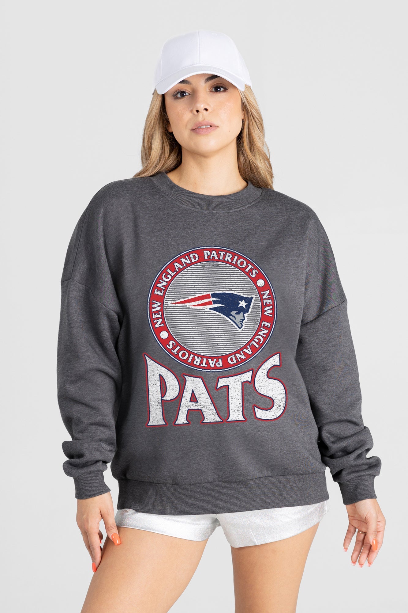 NEW ENGLAND PATRIOTS SATURDAY SEAL PREMIUM FLEECE DROP SHOULDER CREWNECK PULLOVER