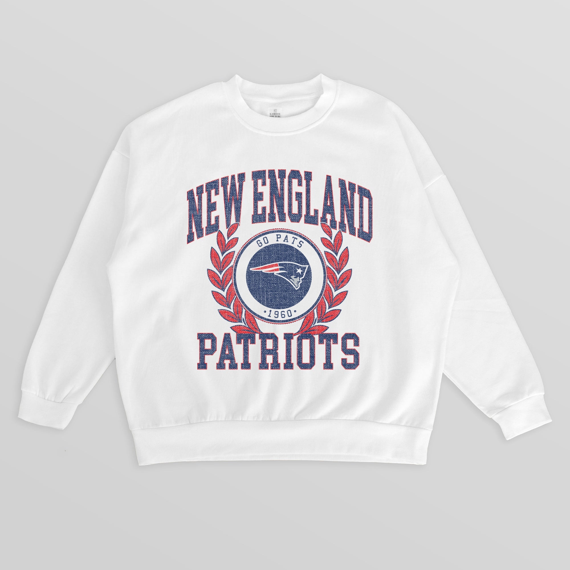 NEW ENGLAND PATRIOTS GOLD STANDARD PREMIUM FLEECE DROP SHOULDER CREWNECK PULLOVER