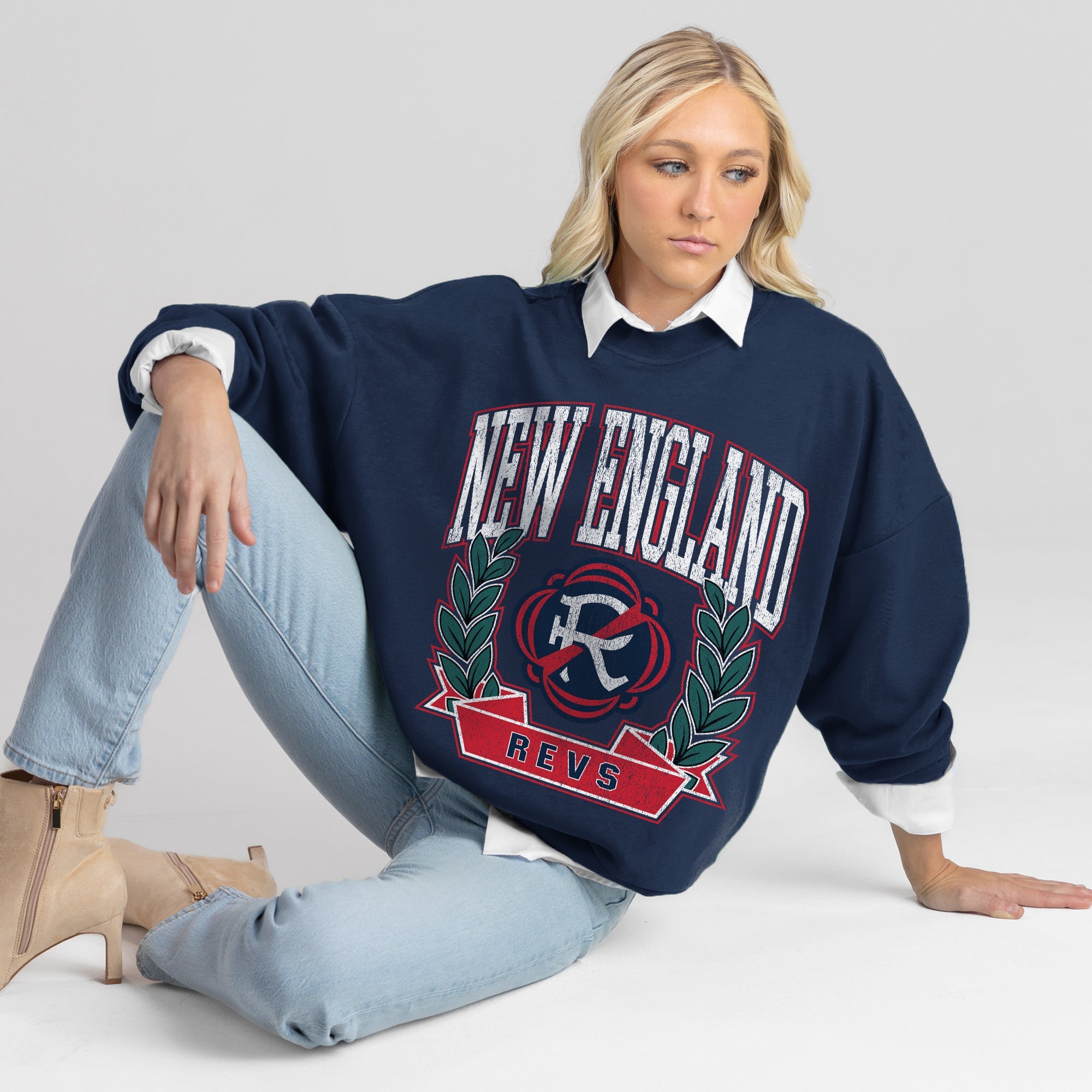 NEW ENGLAND REVOLUTION CLASSIC ARCHIVES PREMIUM FLEECE DROP SHOULDER CREWNECK PULLOVER