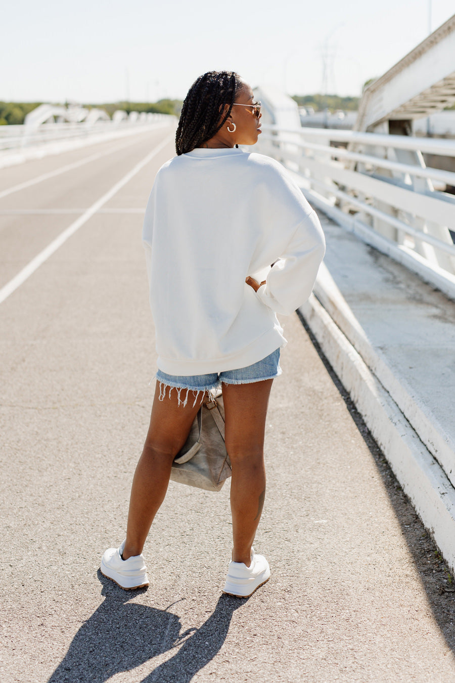 STAY CALM AND LAKE ON DROP SHOULDER CREWNECK SWEATSHIRT