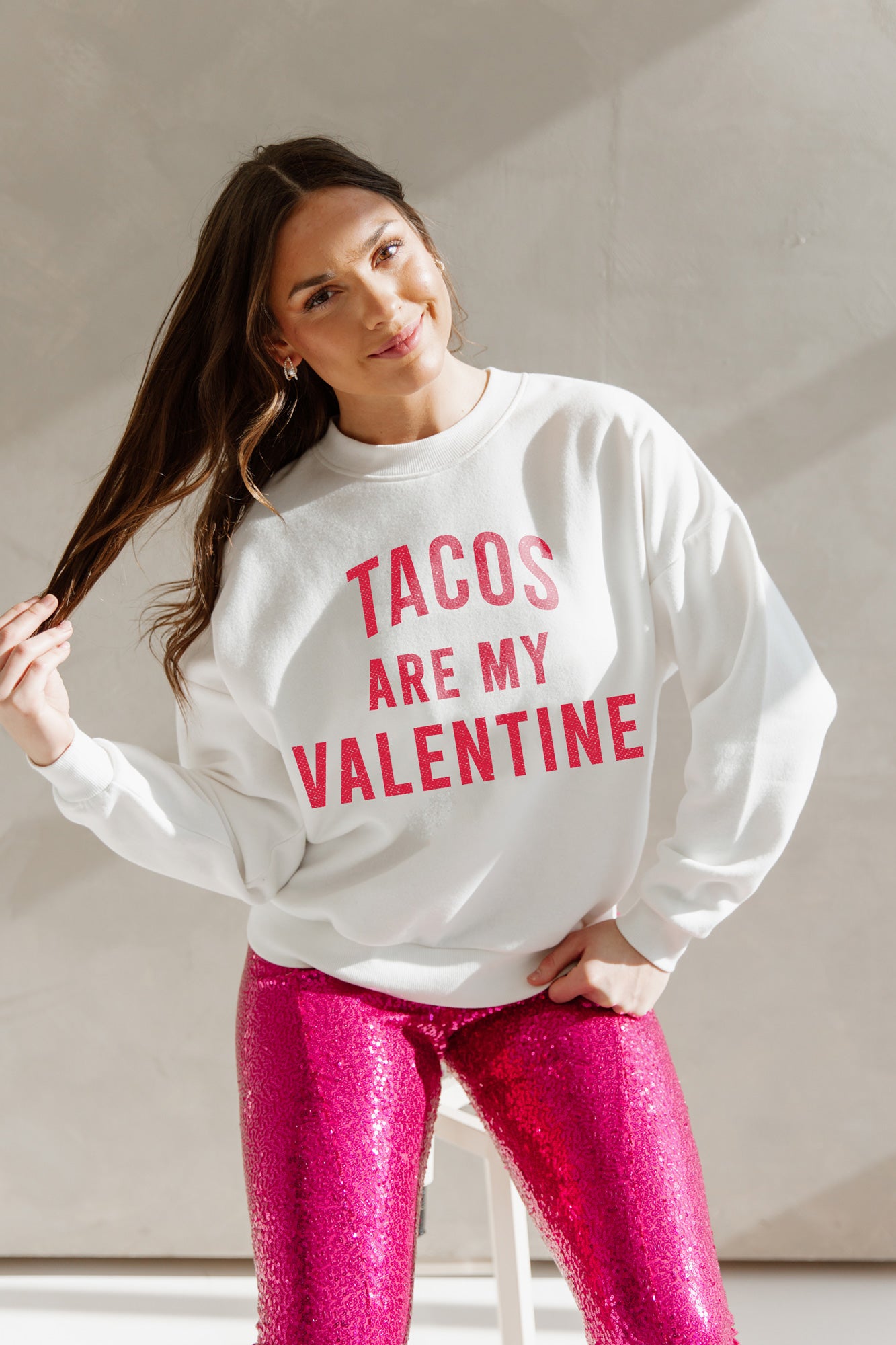 TACOS ARE MY VALENTINES VINTAGE OVERSIZED WASHED SWEATSHIRT