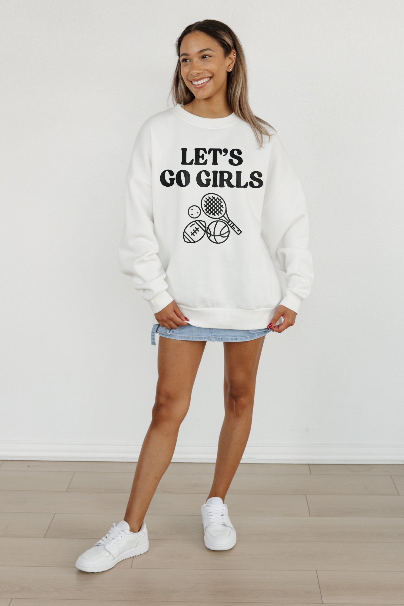 SPORTY GO GIRL PREMIUM FLEECE DROP SHOULDER CREWNECK PULLOVER