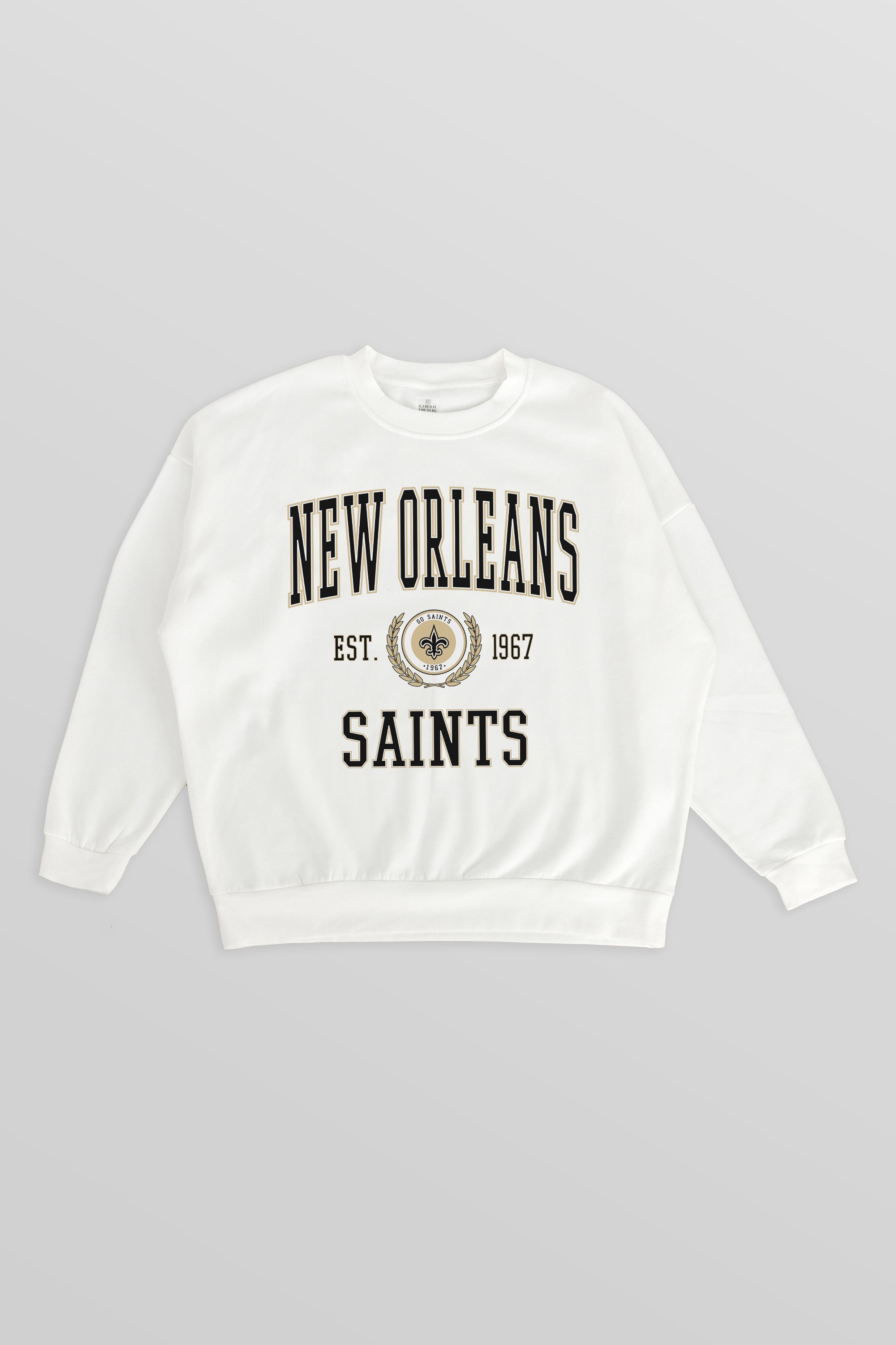 NEW ORLEANS SAINTS TIMELESS TRIUMPH PREMIUM FLEECE DROP SHOULDER CREWNECK PULLOVER