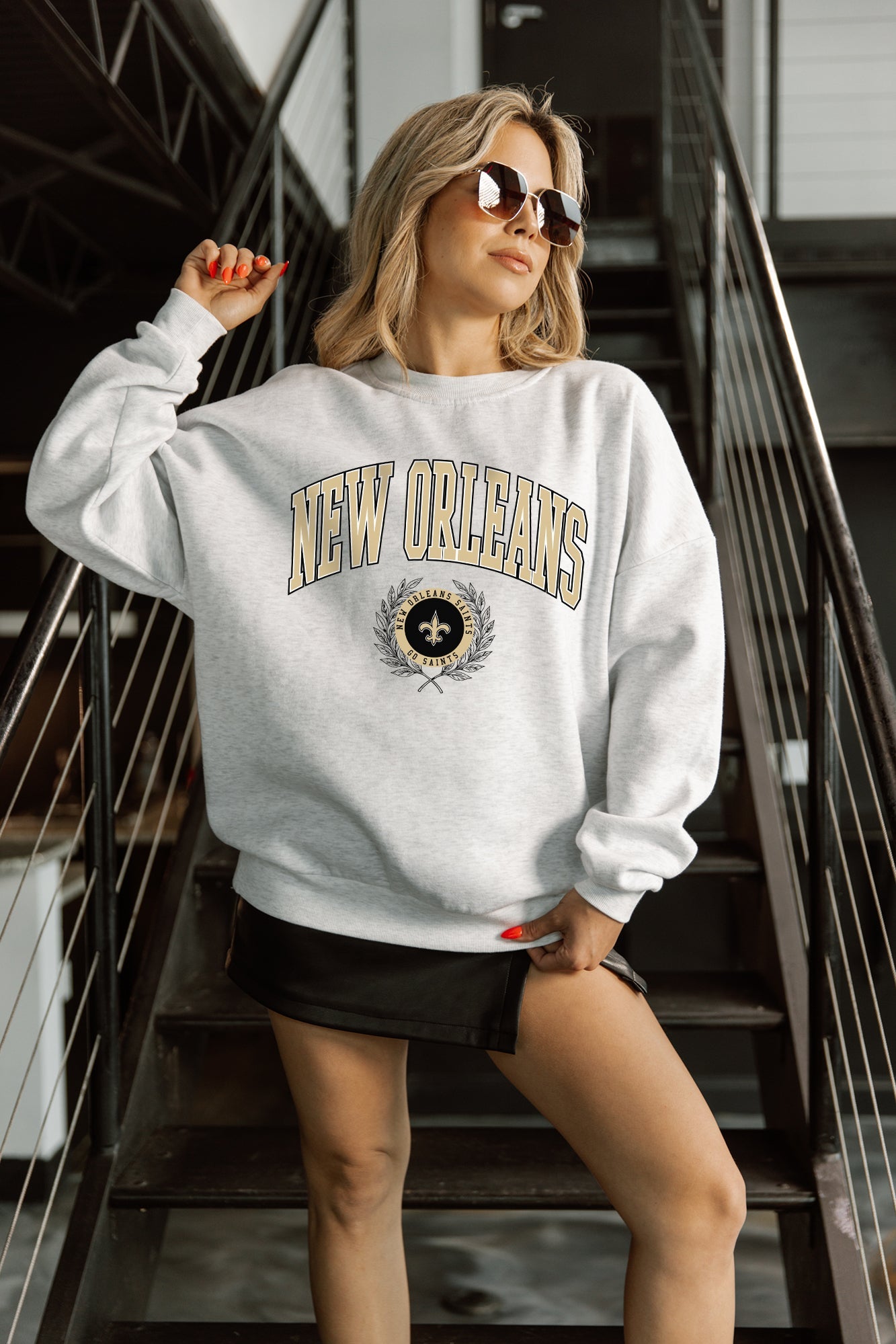 NEW ORLEANS SAINTS TRADITION REFINED PREMIUM FLEECE CREWNECK PULLOVER