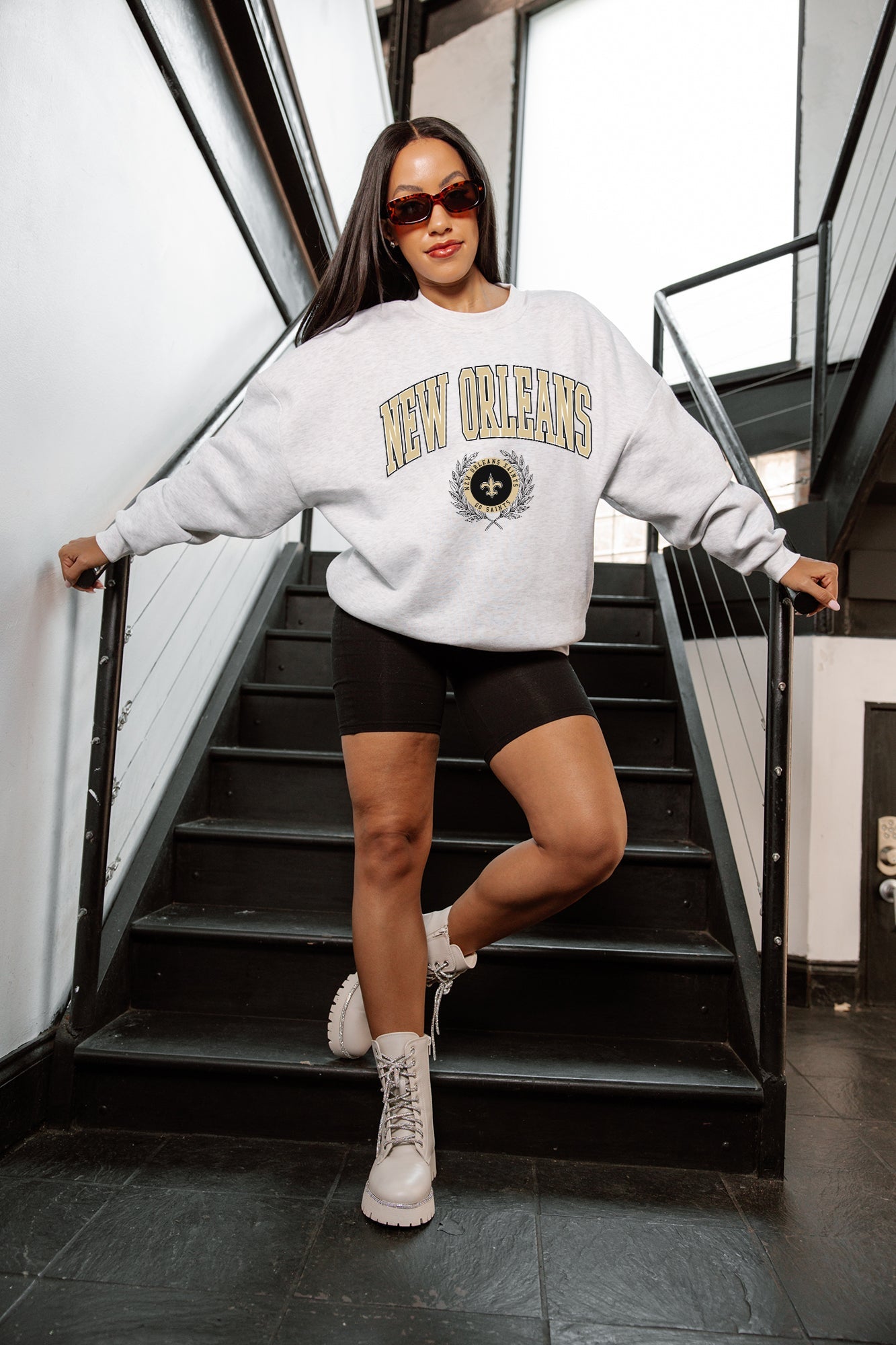 NEW ORLEANS SAINTS TRADITION REFINED PREMIUM FLEECE CREWNECK PULLOVER