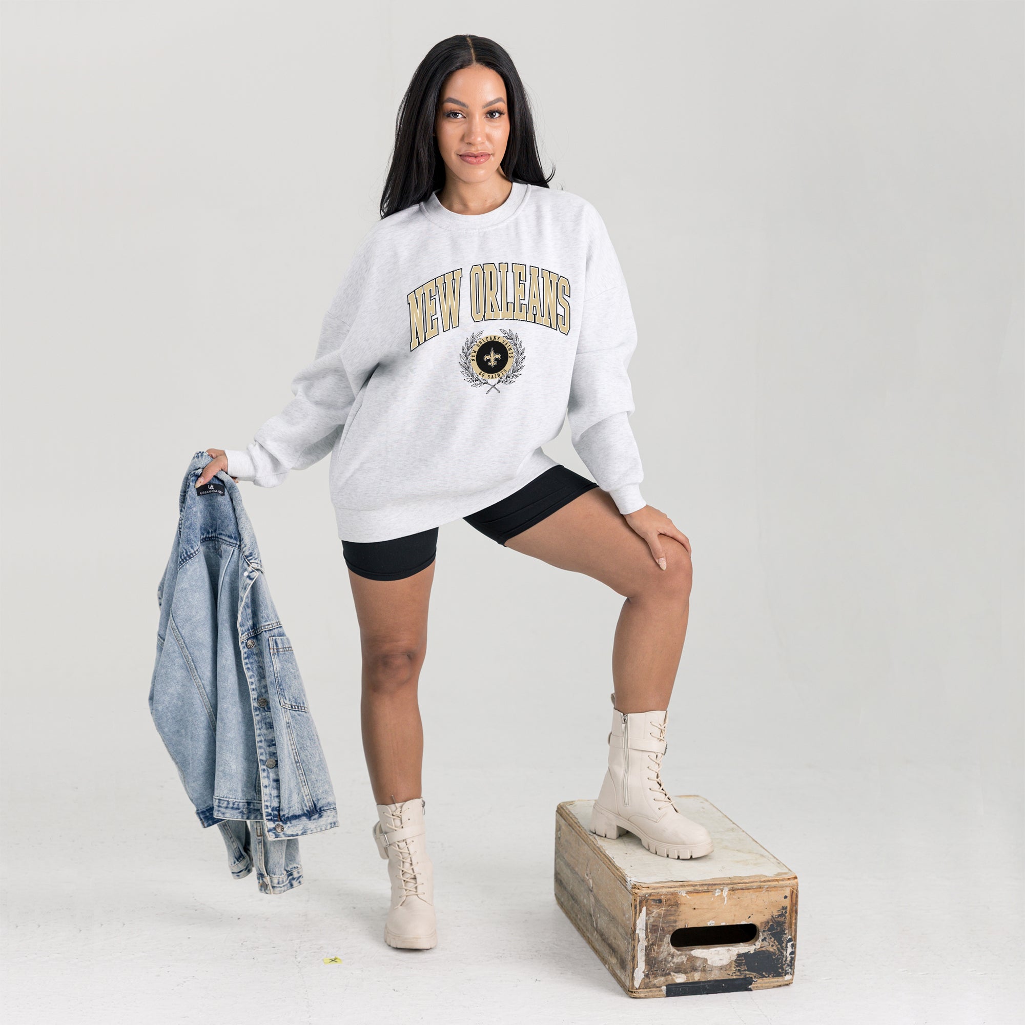 NEW ORLEANS SAINTS TRADITION REFINED PREMIUM FLEECE CREWNECK PULLOVER