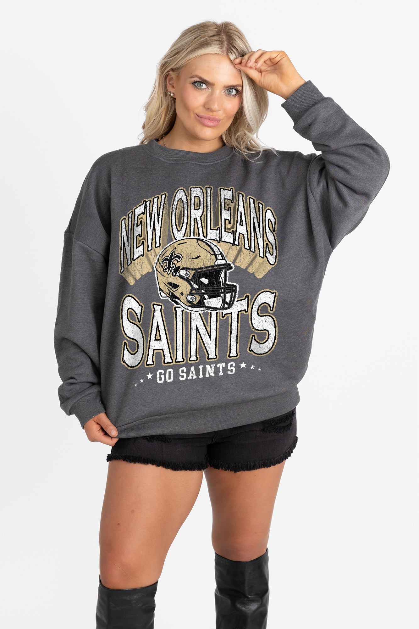 NEW ORLEANS SAINTS STAY COOL PREMIUM FLEECE CREWNECK PULLOVER BY RANDI MAHOMES
