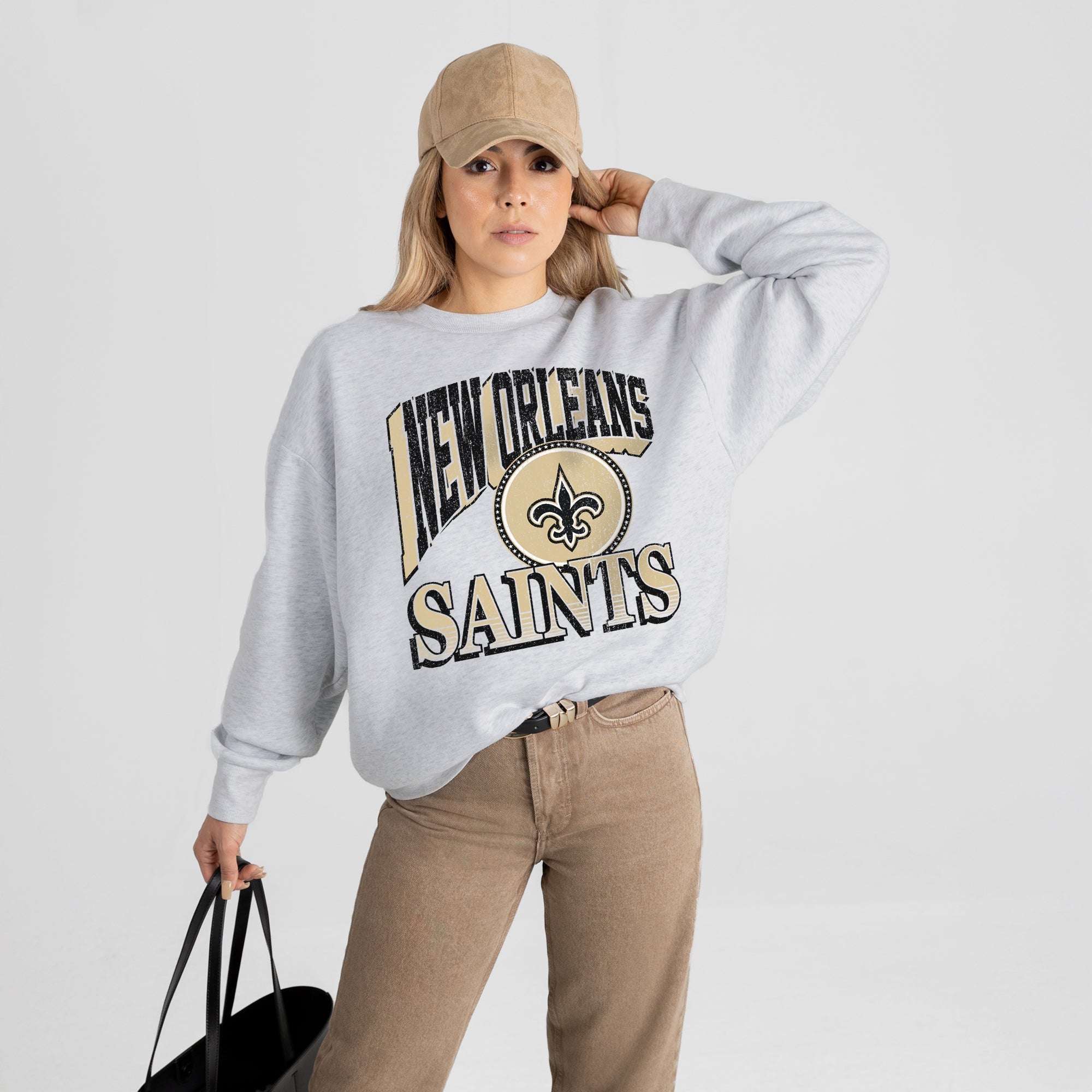 NEW ORLEANS SAINTS GAME ON PREMIUM FLEECE DROP SHOULDER CREWNECK PULLOVER