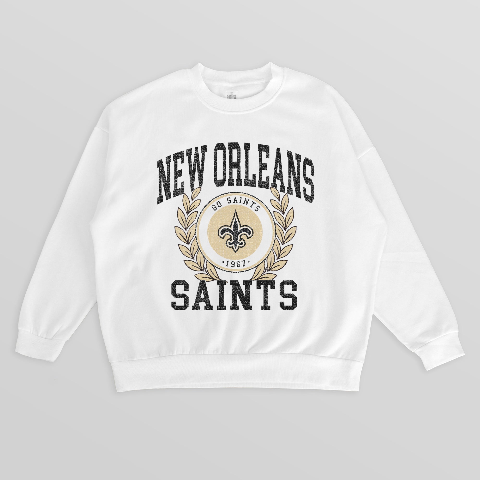 NEW ORLEANS SAINTS GOLD STANDARD PREMIUM FLEECE DROP SHOULDER CREWNECK PULLOVER