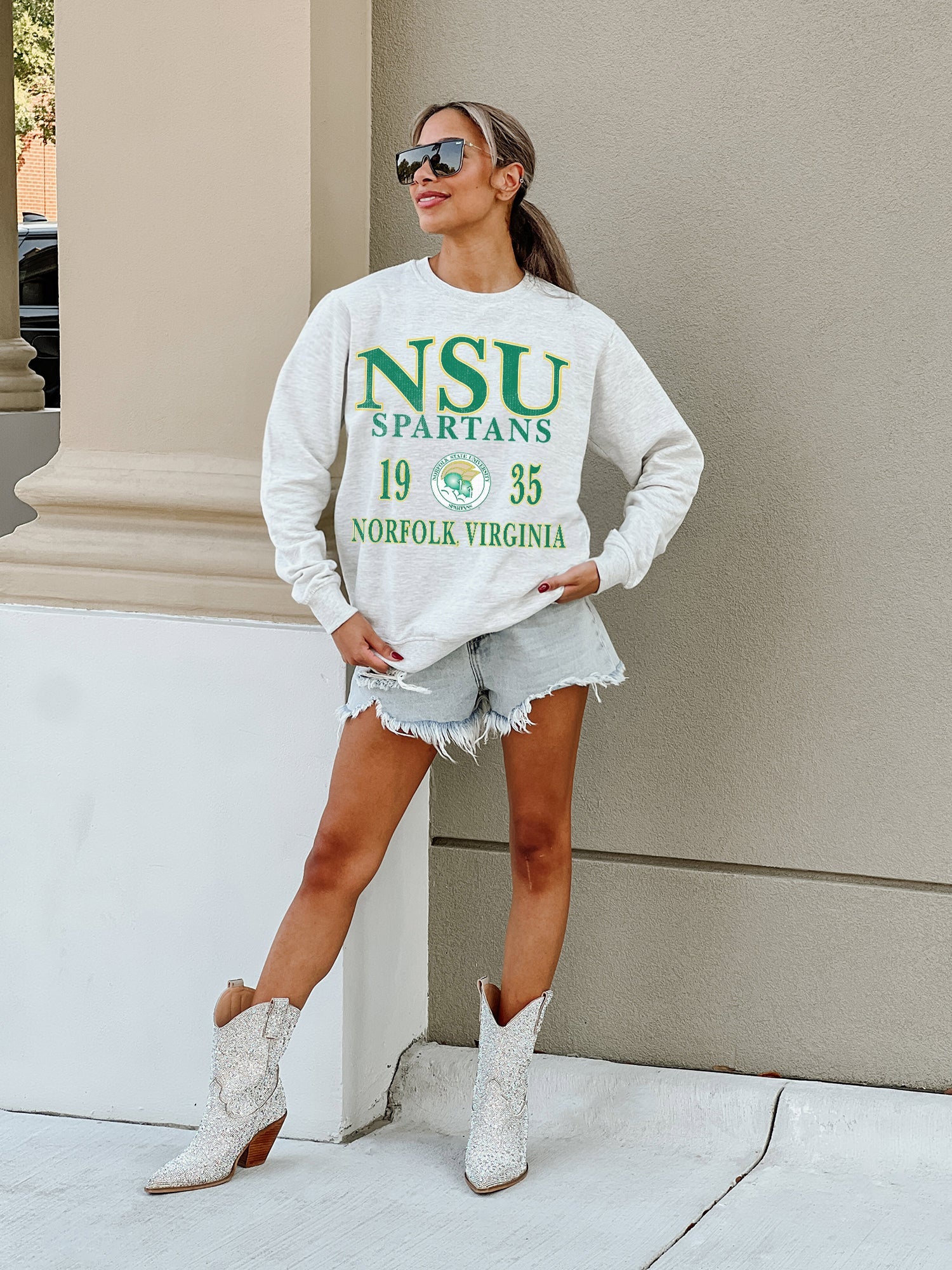 NORFOLK STATE SPARTANS ALLEGIANCE PREMIUM FLEECE DROP SHOULDER CREWNECK PULLOVER