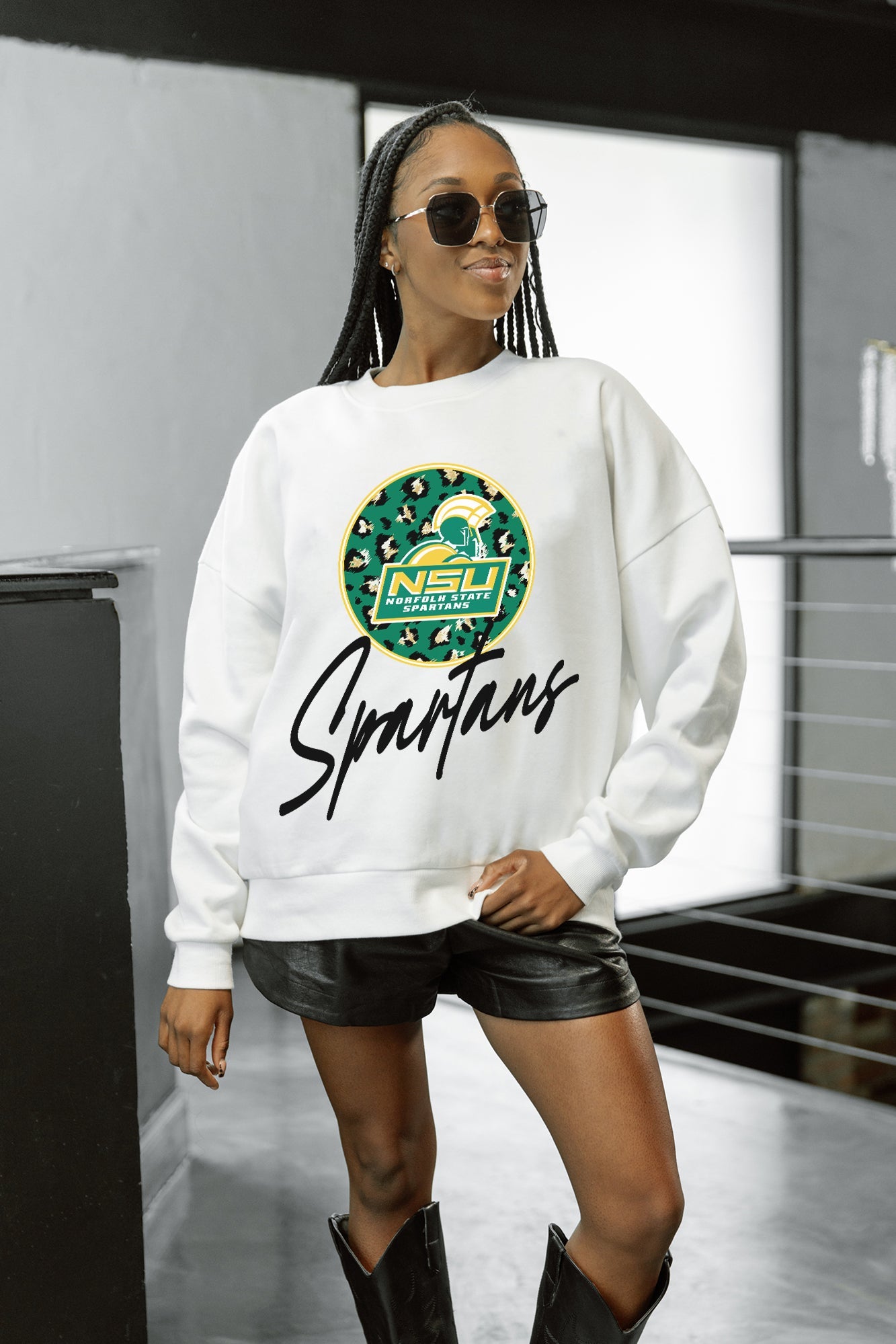 NORFOLK STATE SPARTANS WILD BREAKTHROUGH PREMIUM FLEECE CREWNECK PULLOVER