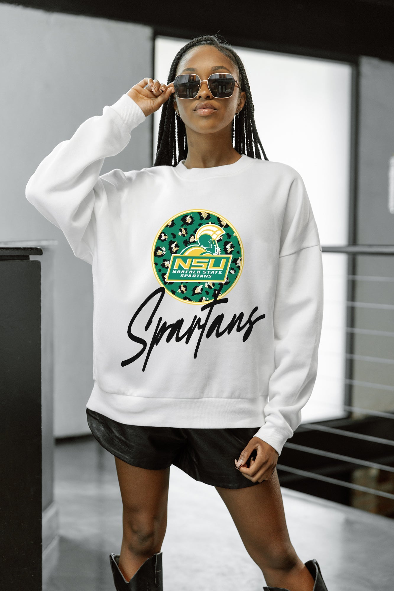NORFOLK STATE SPARTANS WILD BREAKTHROUGH PREMIUM FLEECE CREWNECK PULLOVER