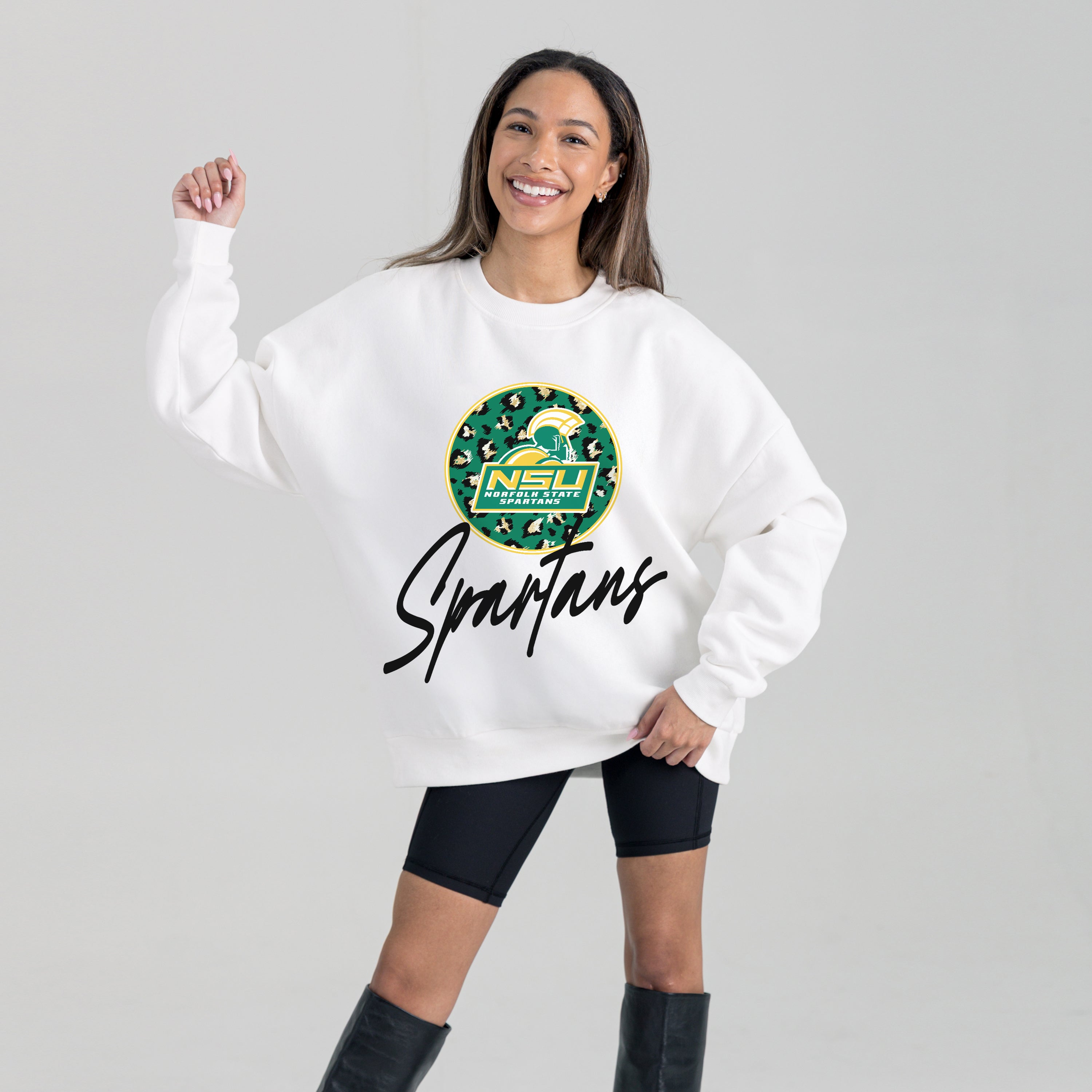 NORFOLK STATE SPARTANS WILD BREAKTHROUGH PREMIUM FLEECE CREWNECK PULLOVER
