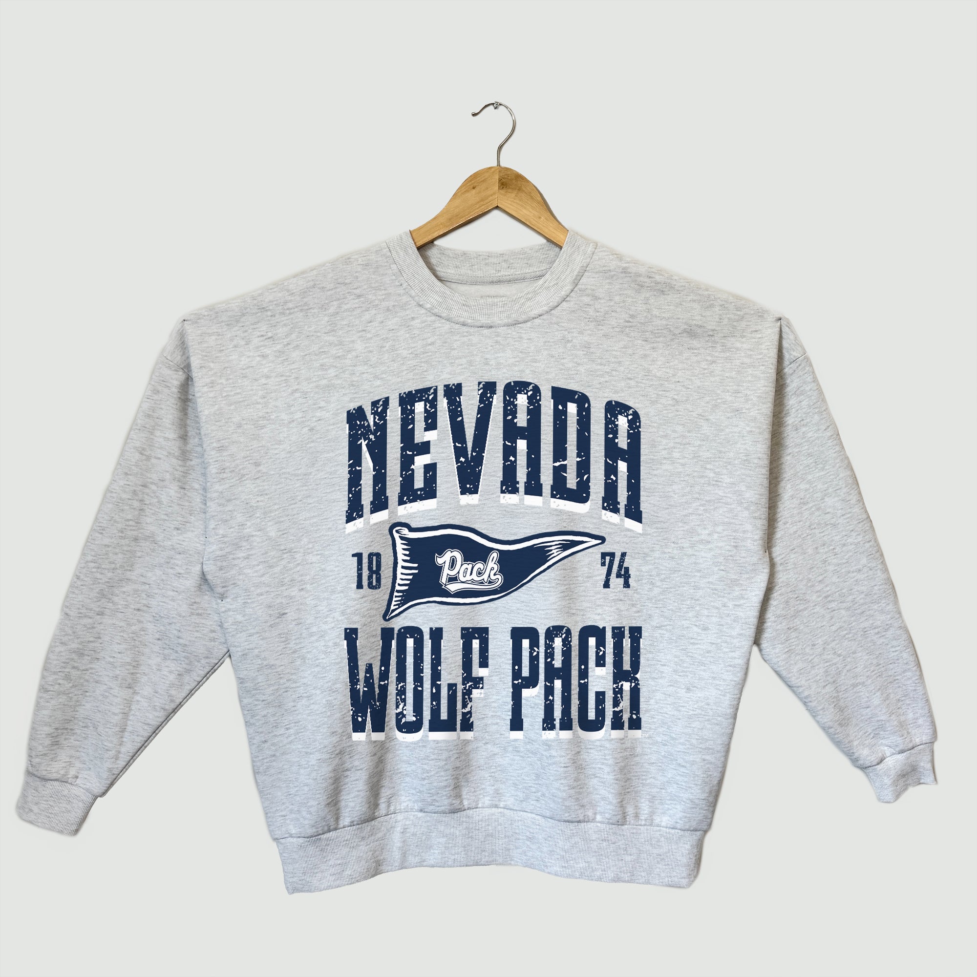 NEVADA WOLF PACK PENNANT PRIDE PREMIUM FLEECE DROP SHOULDER CREWNECK PULLOVER
