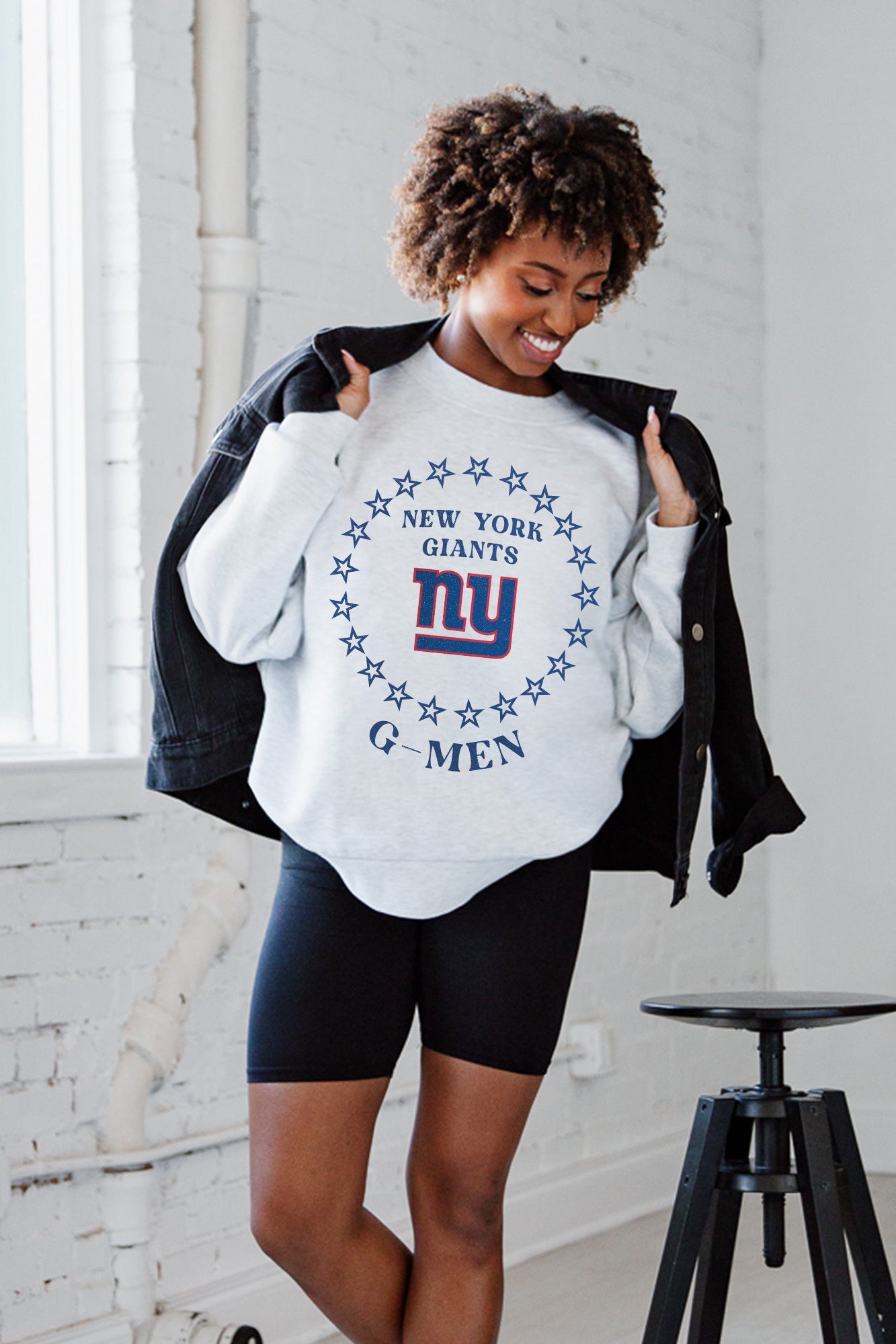 NEW YORK GIANTS SUPERSTAR PREMIUM FLEECE DROP SHOULDER CREWNECK PULLOVER