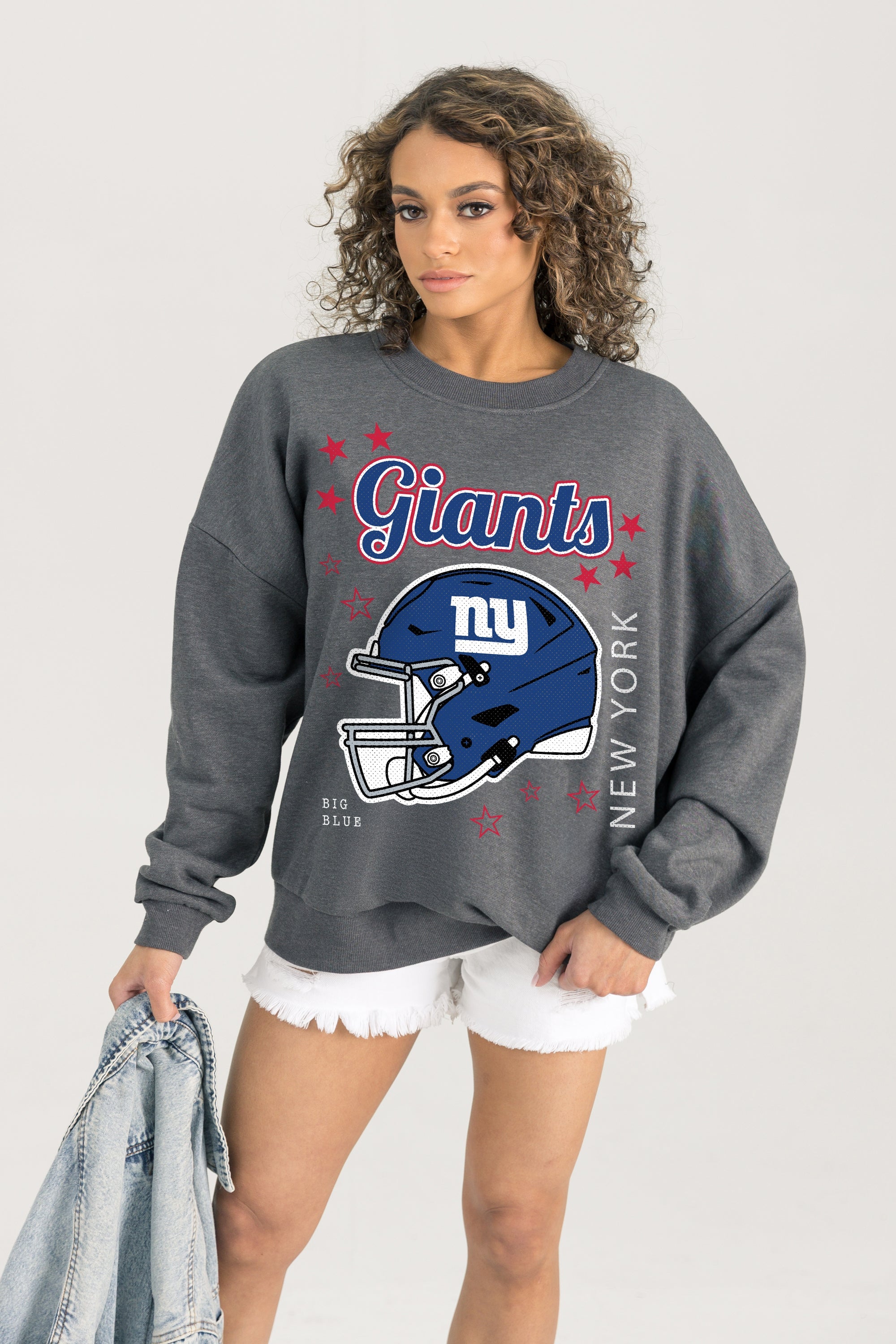 NEW YORK GIANTS READY TO RUMBLE PREMIUM FLEECE DROP SHOULDER CREWNECK PULLOVER