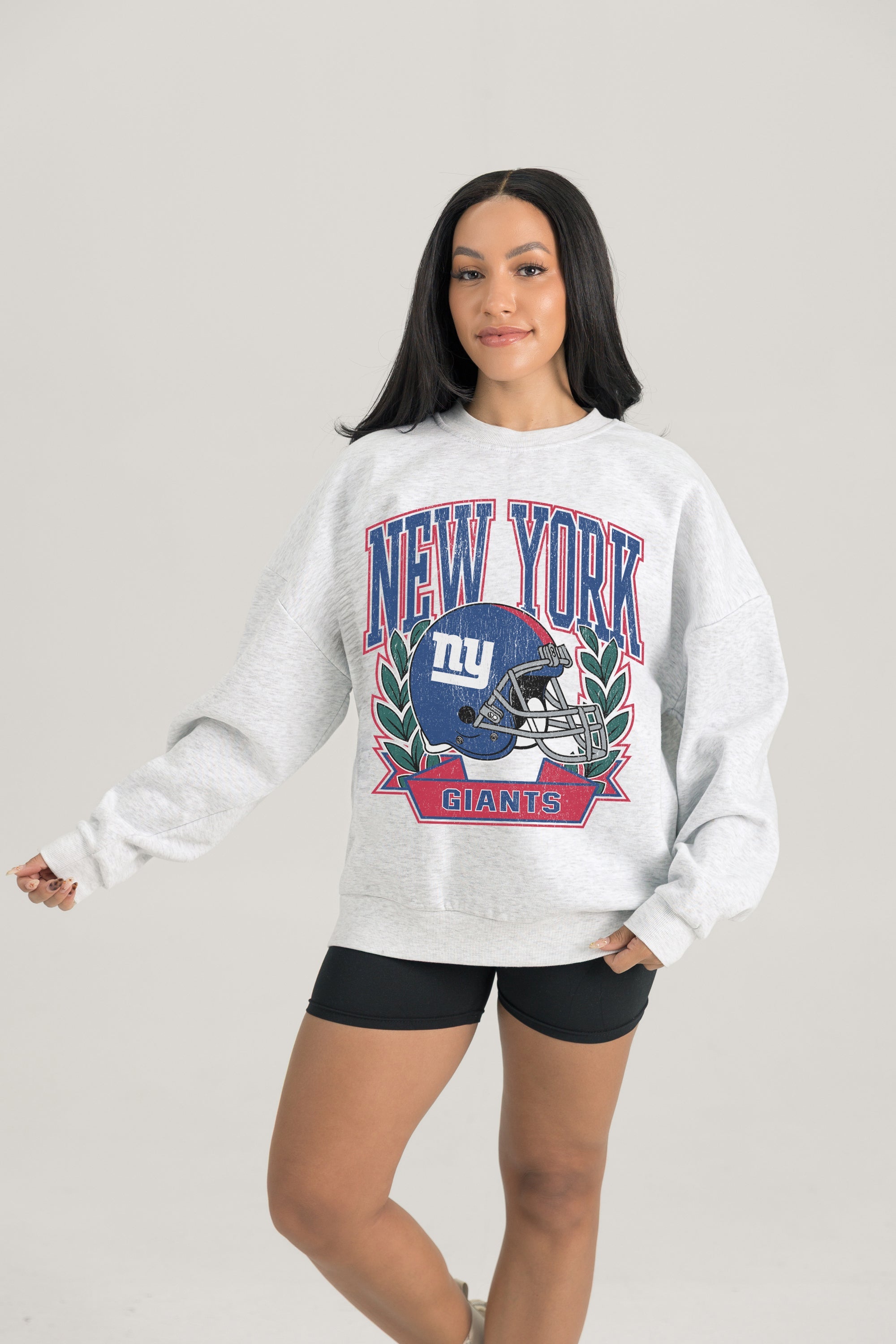 NEW YORK GIANTS HERITAGE PREMIUM FLEECE DROP SHOULDER CREWNECK PULLOVER