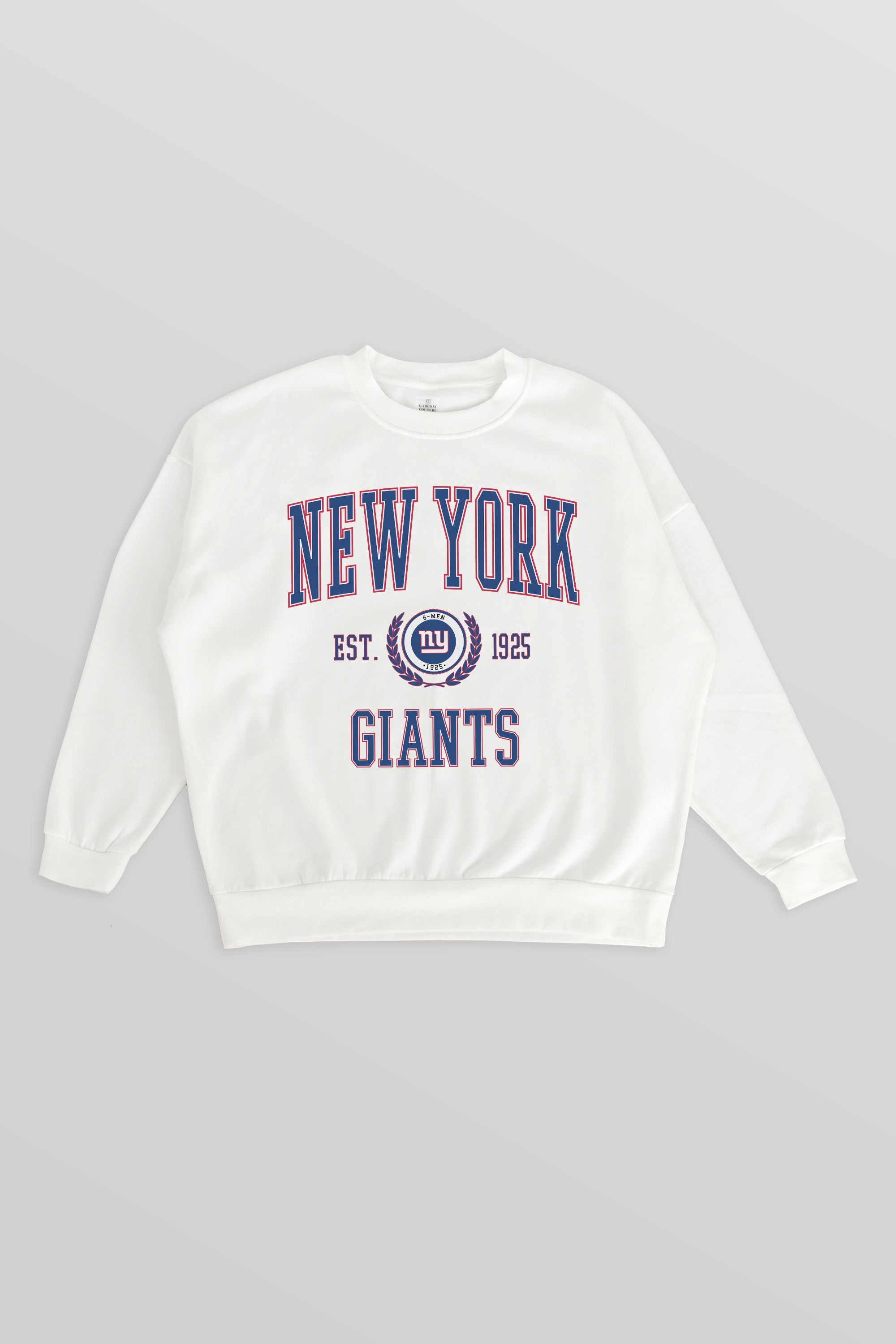 NEW YORK GIANTS TIMELESS TRIUMPH PREMIUM FLEECE DROP SHOULDER CREWNECK PULLOVER