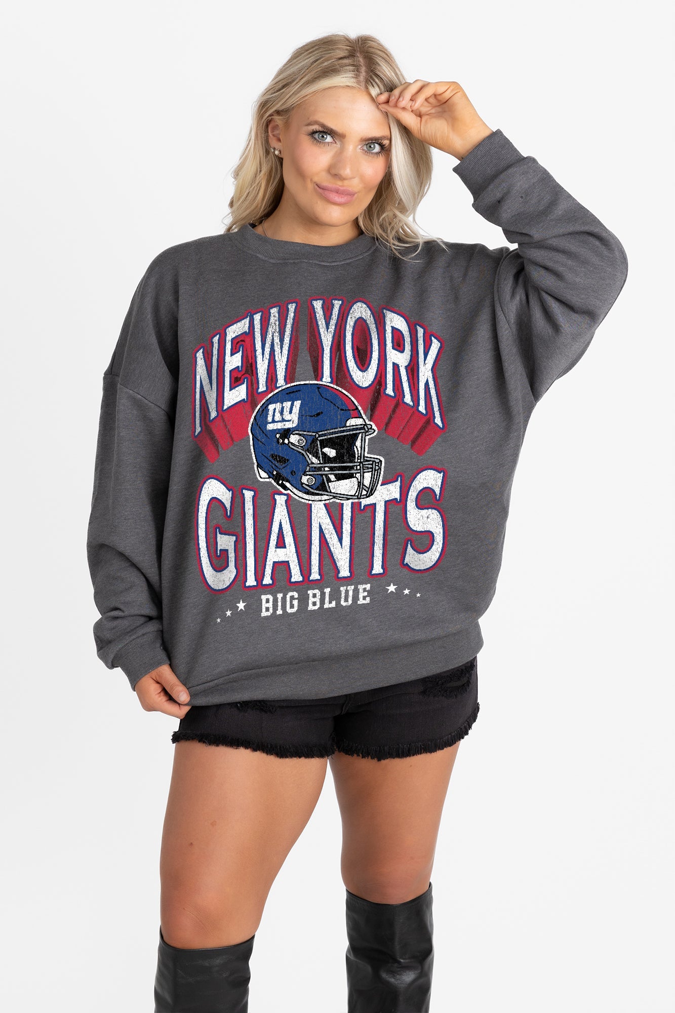 NEW YORK GIANTS STAY COOL PREMIUM FLEECE CREWNECK PULLOVER BY RANDI MAHOMES
