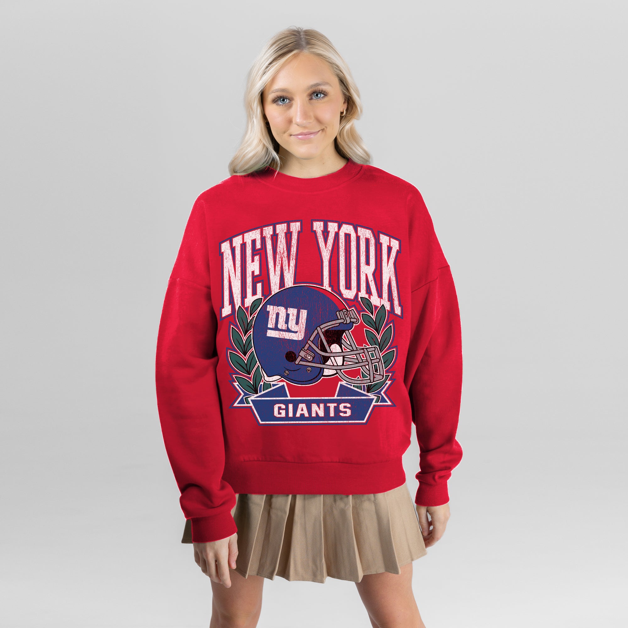 NEW YORK GIANTS CLASSIC ARCHIVES PREMIUM FLEECE DROP SHOULDER CREWNECK PULLOVER