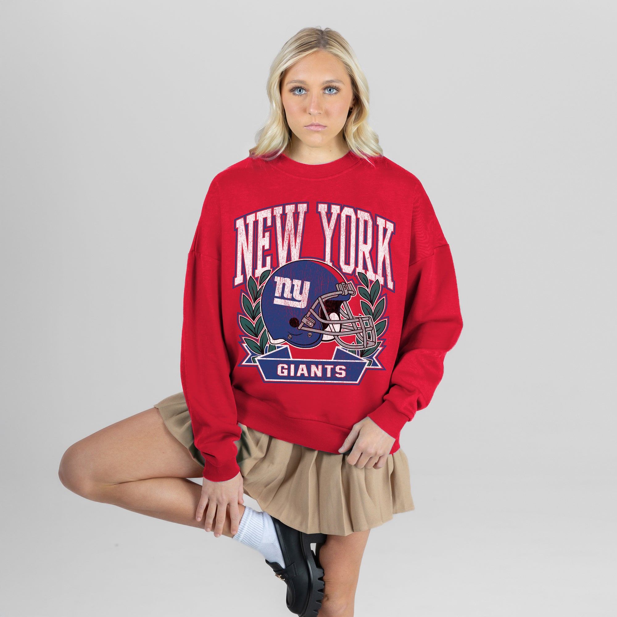 NEW YORK GIANTS CLASSIC ARCHIVES PREMIUM FLEECE DROP SHOULDER CREWNECK PULLOVER