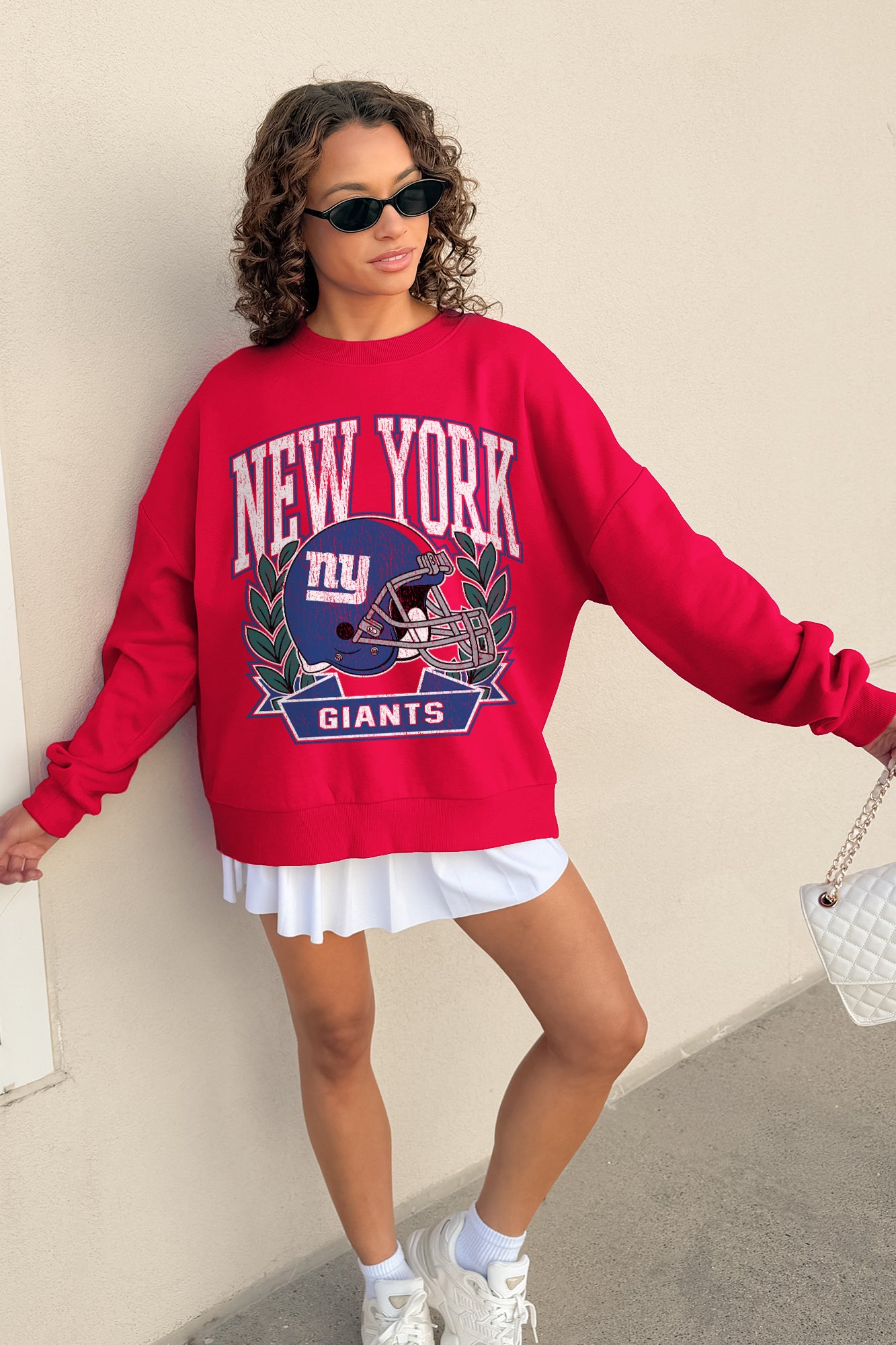 NEW YORK GIANTS CLASSIC ARCHIVES PREMIUM FLEECE DROP SHOULDER CREWNECK PULLOVER